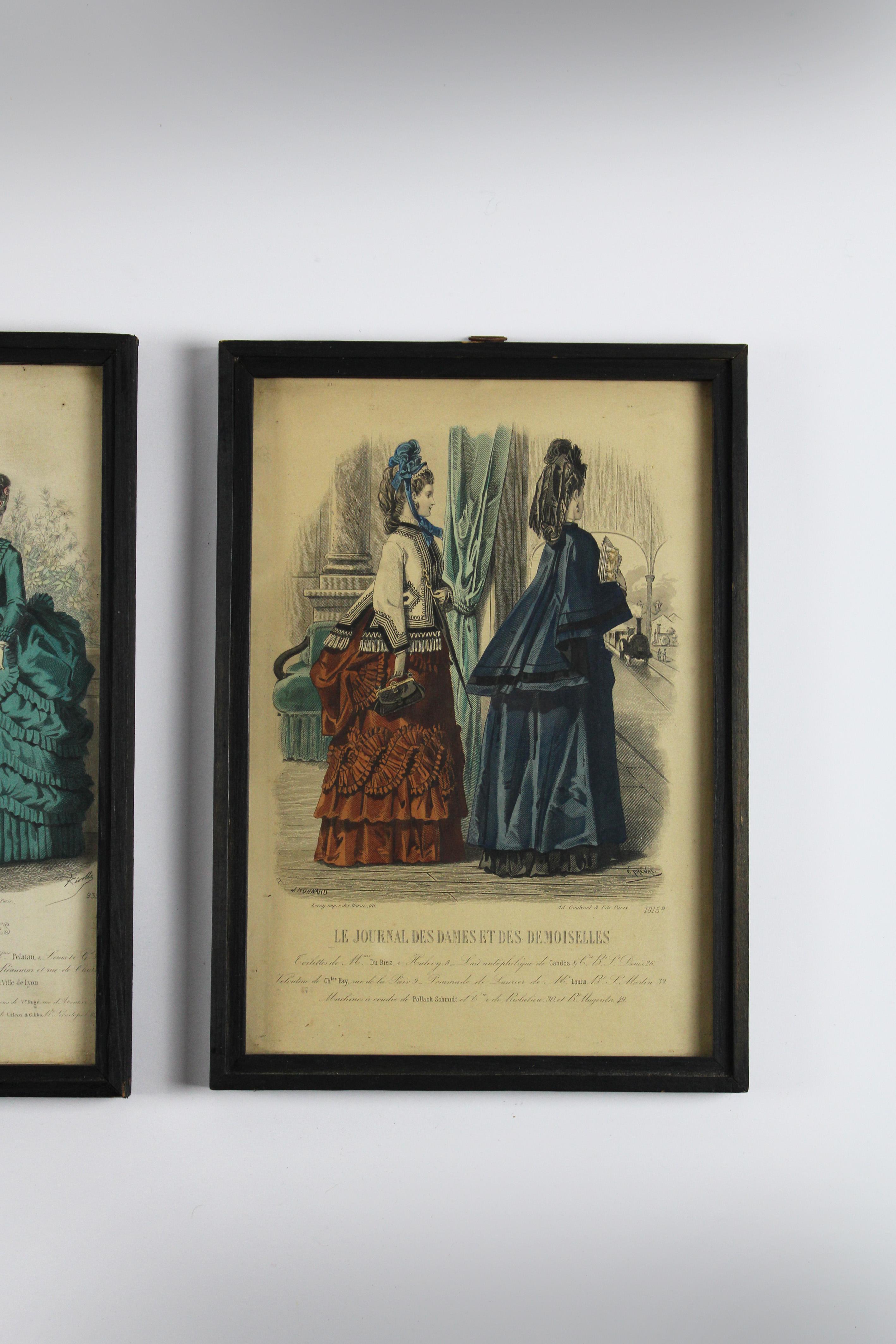 Pair of 3 Colored etches “Journal des dames & des demoiselles” Paris France 1870 For Sale 3