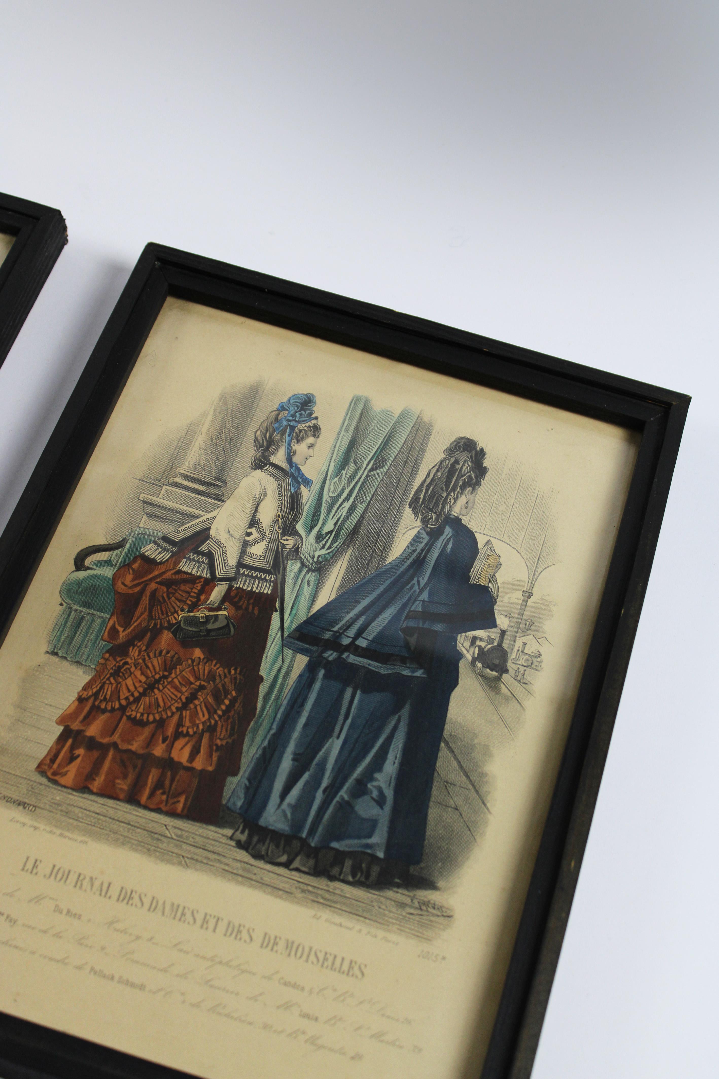 Pair of 3 Colored etches “Journal des dames & des demoiselles” Paris France 1870 For Sale 6