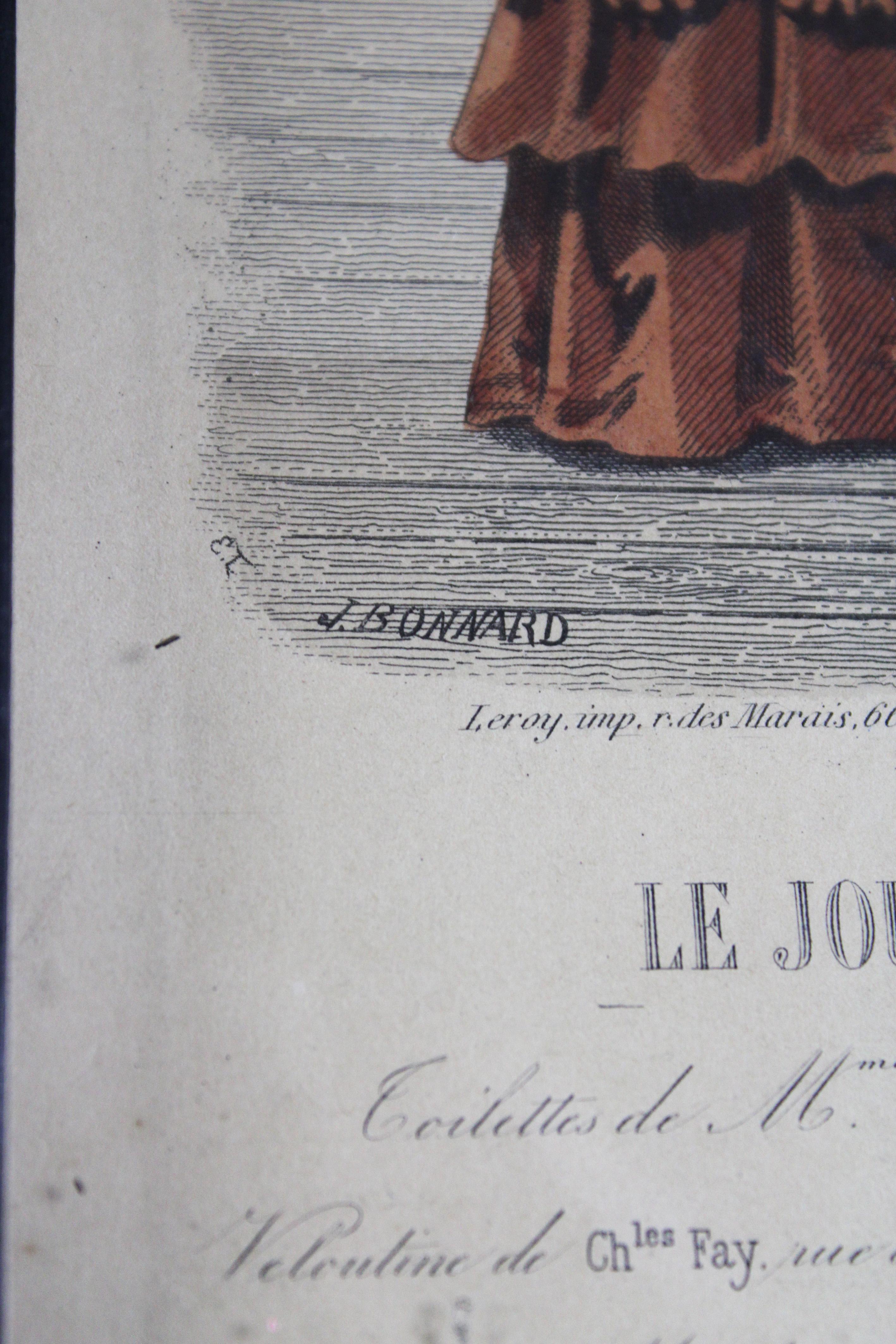 Pair of 3 Colored etches “Journal des dames & des demoiselles” Paris France 1870 For Sale 7