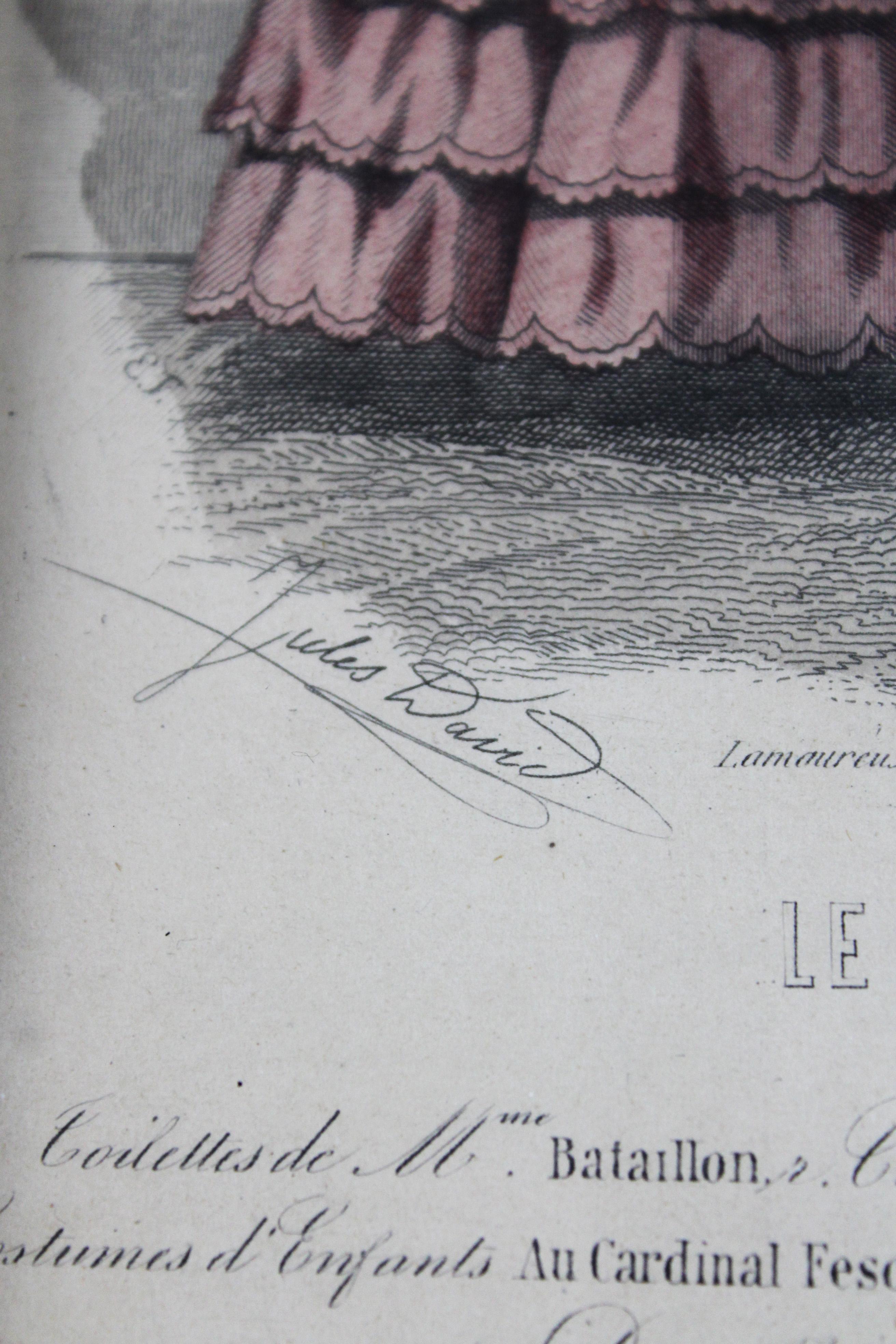 Pair of 3 Colored etches “Journal des dames & des demoiselles” Paris France 1870 For Sale 9