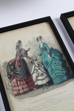 Pair of 3 Colored etches “Journal des dames & des demoiselles” Paris France 1870