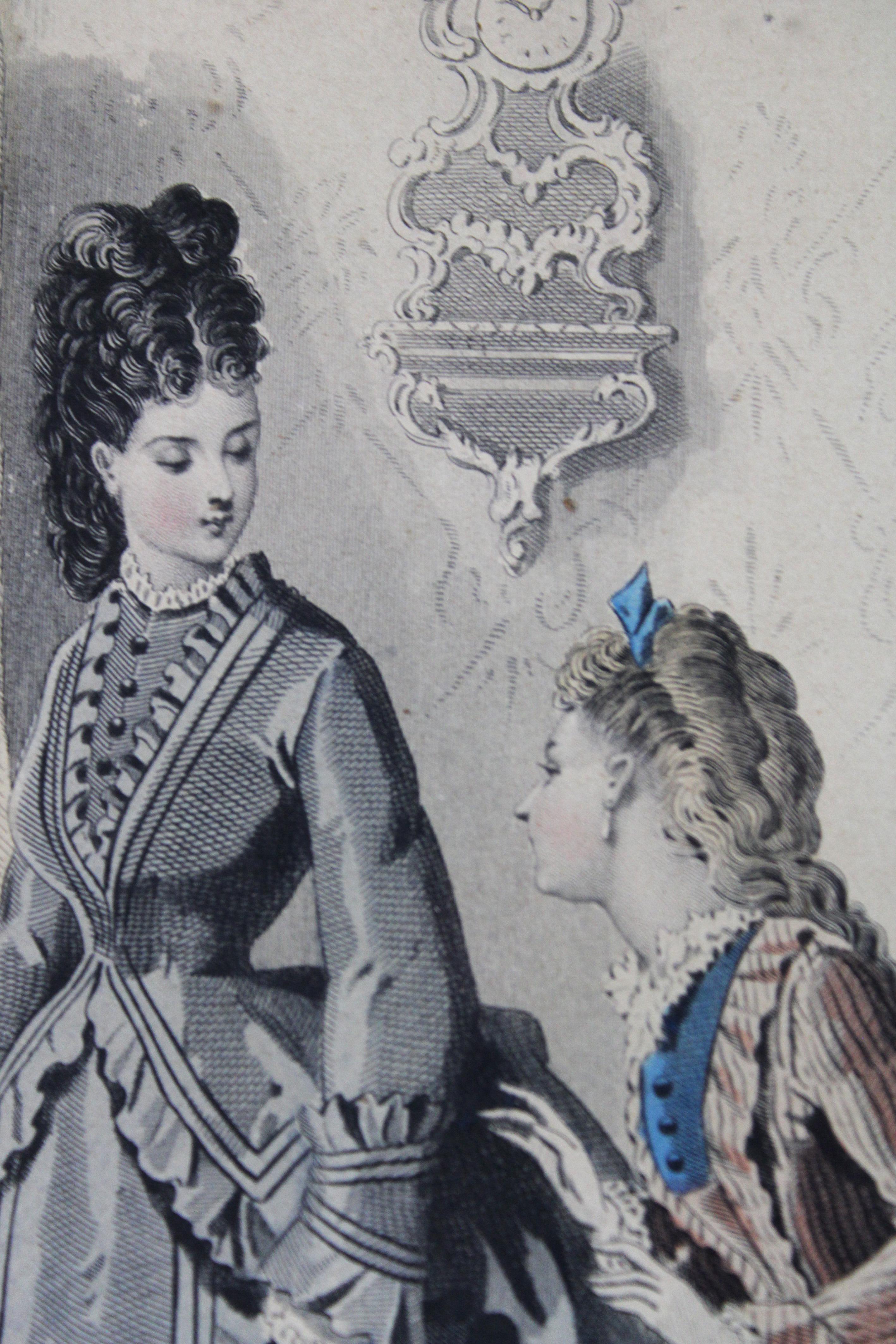 Pair of 3 Colored etches “Journal des dames & des demoiselles” Paris France 1870 In Good Condition For Sale In Antwerpen, BE