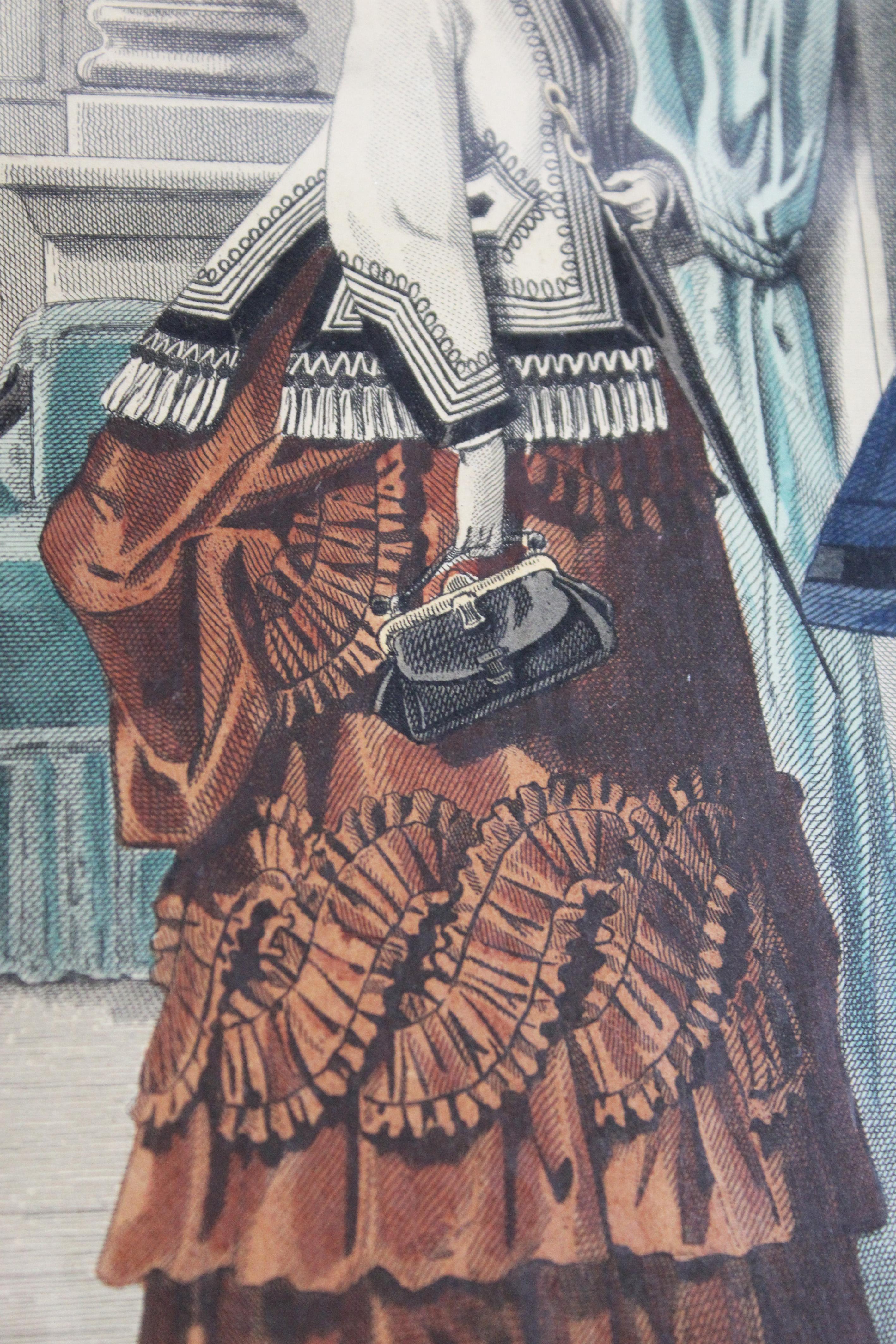 Pair of 3 Colored etches “Journal des dames & des demoiselles” Paris France 1870 For Sale 1