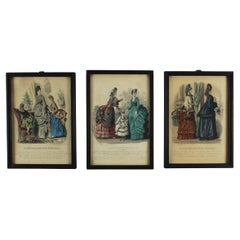 Pair of 3 Colored etches “Journal des dames & des demoiselles” Paris France 1870