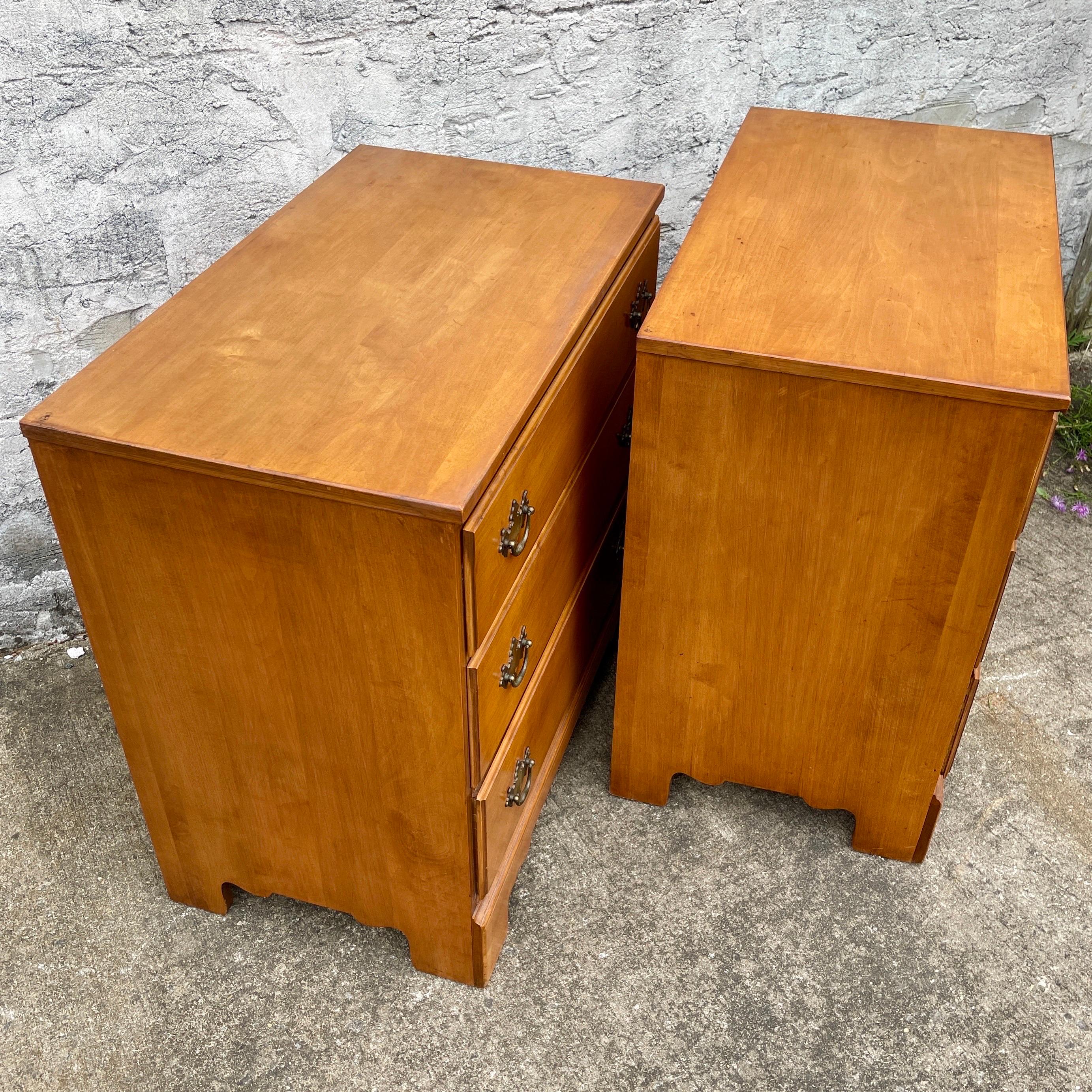 Pair of 3 Drawer Maplewood Chests of Drawers with Brass Hardware 3