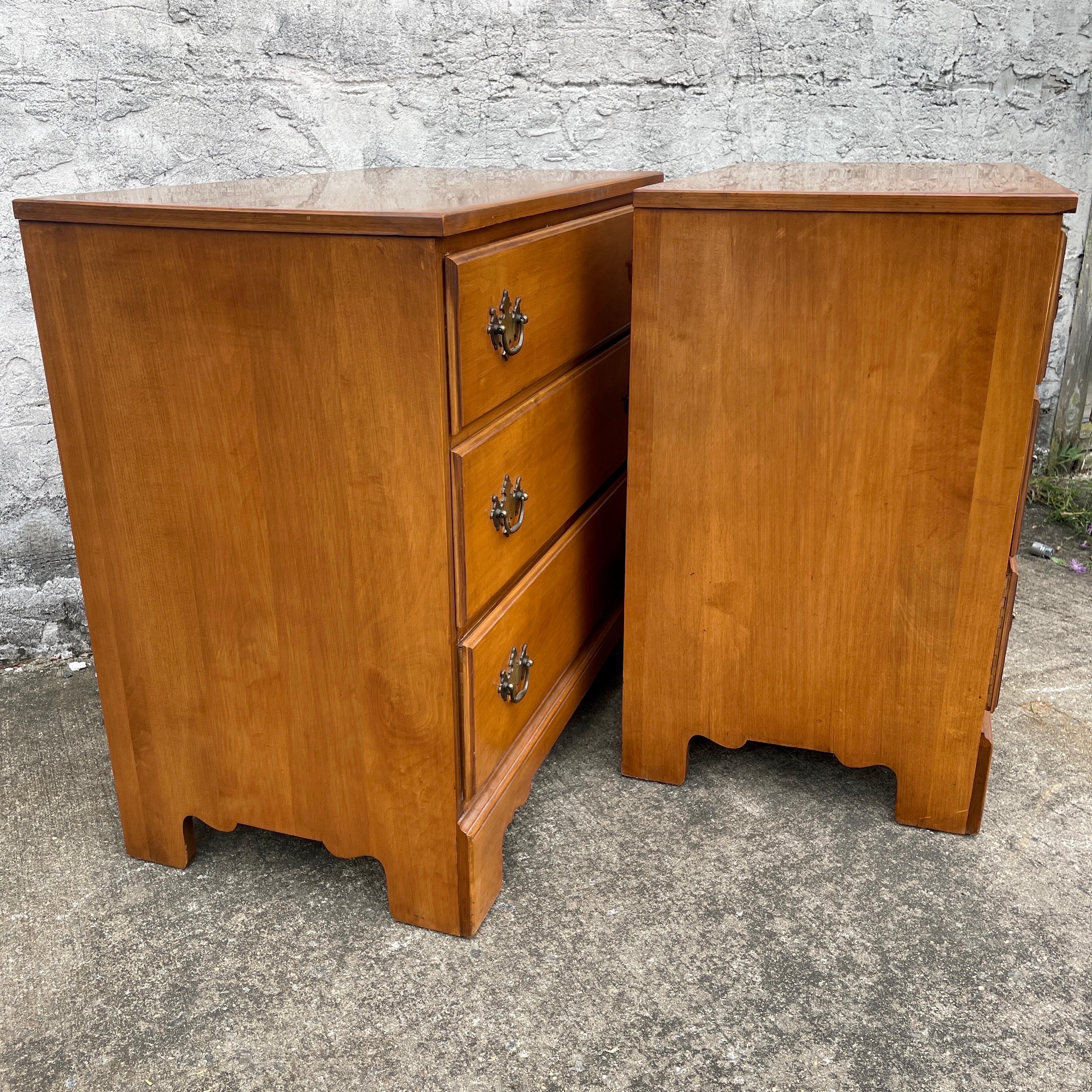 Pair of 3 Drawer Maplewood Chests of Drawers with Brass Hardware 4