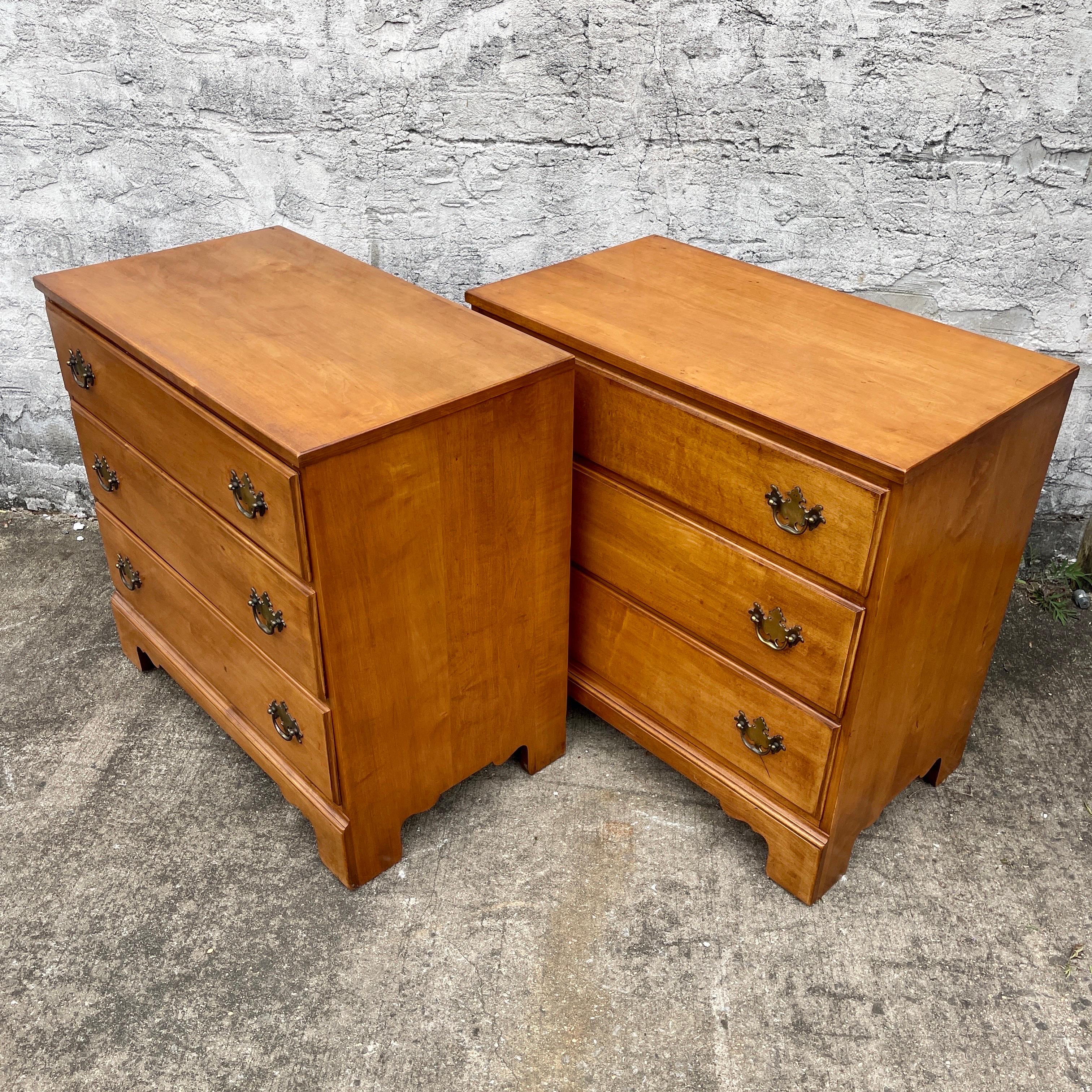 Pair of 3 Drawer Maplewood Chests of Drawers with Brass Hardware 5