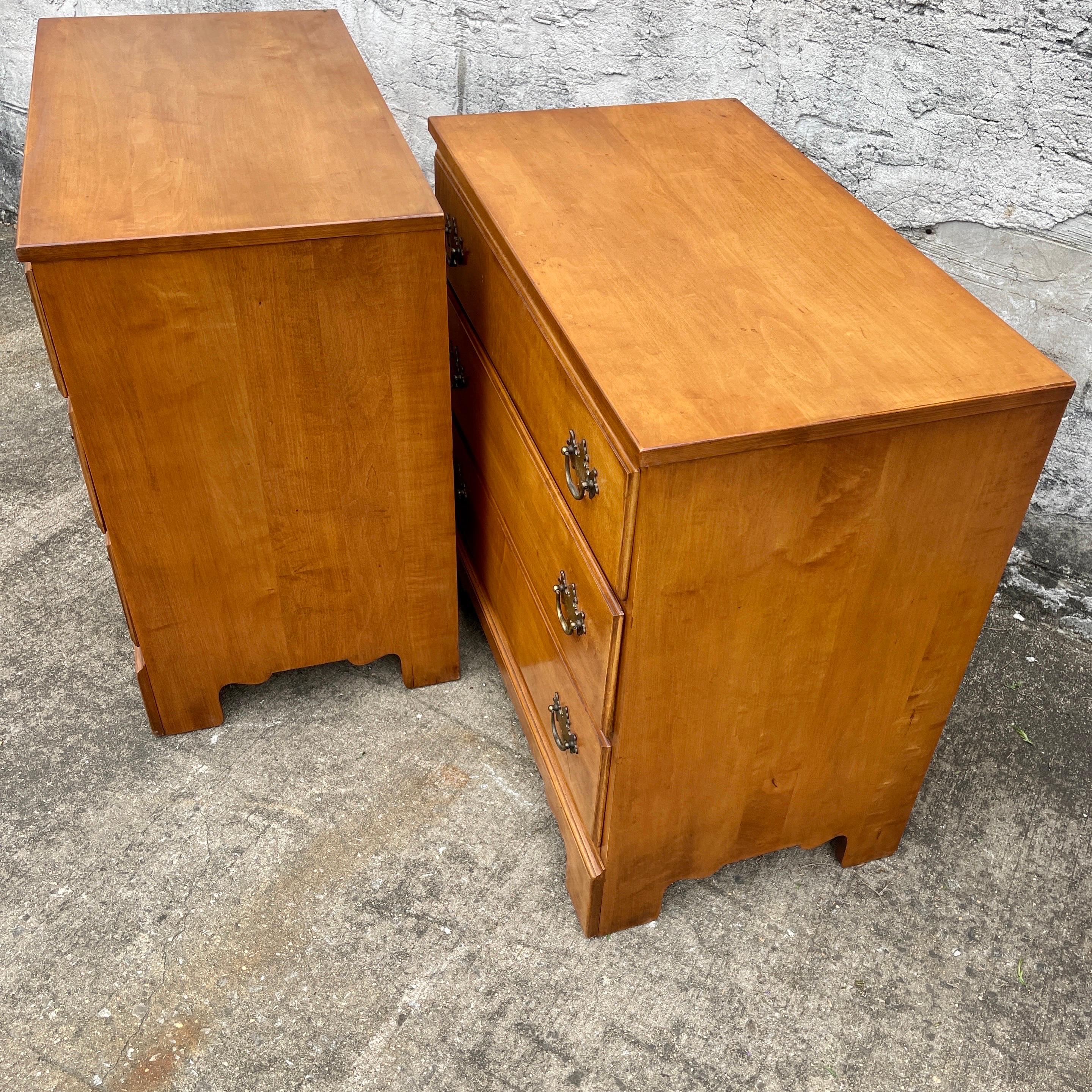 Pair of 3 Drawer Maplewood Chests of Drawers with Brass Hardware 6