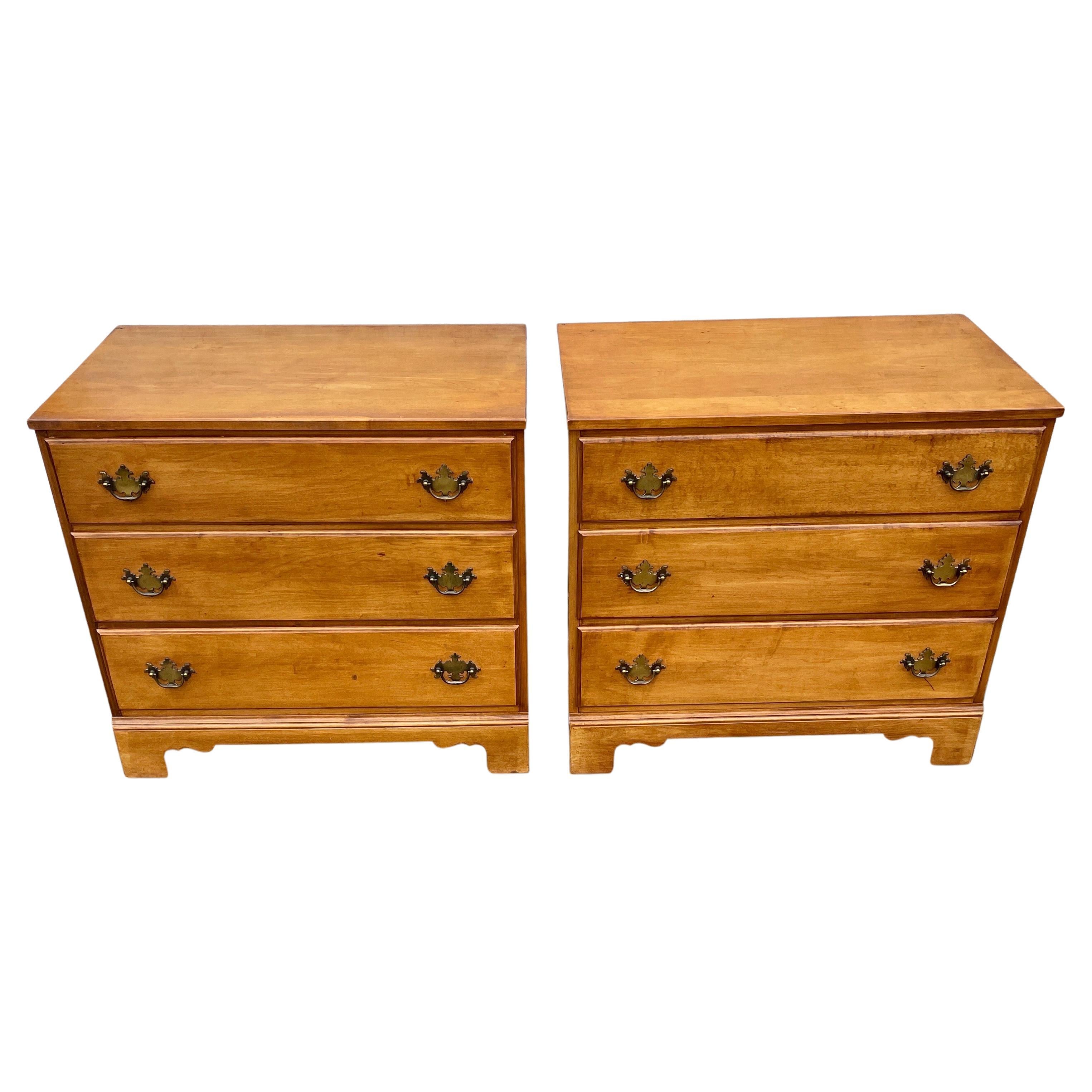 Pair of 3 Drawer Maplewood Chests of Drawers with Brass Hardware 9