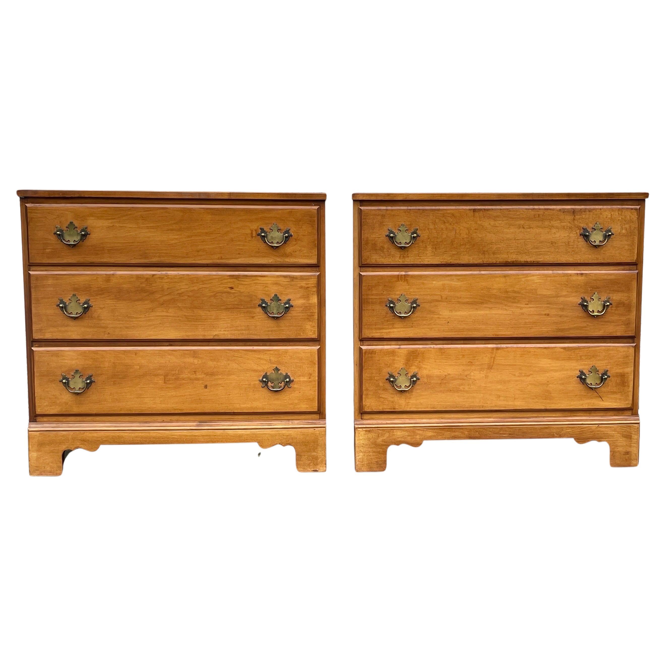 American Pair of 3 Drawer Maplewood Chests of Drawers with Brass Hardware
