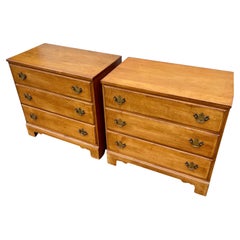 Pair of 3 Drawer Maplewood Chests of Drawers with Brass Hardware