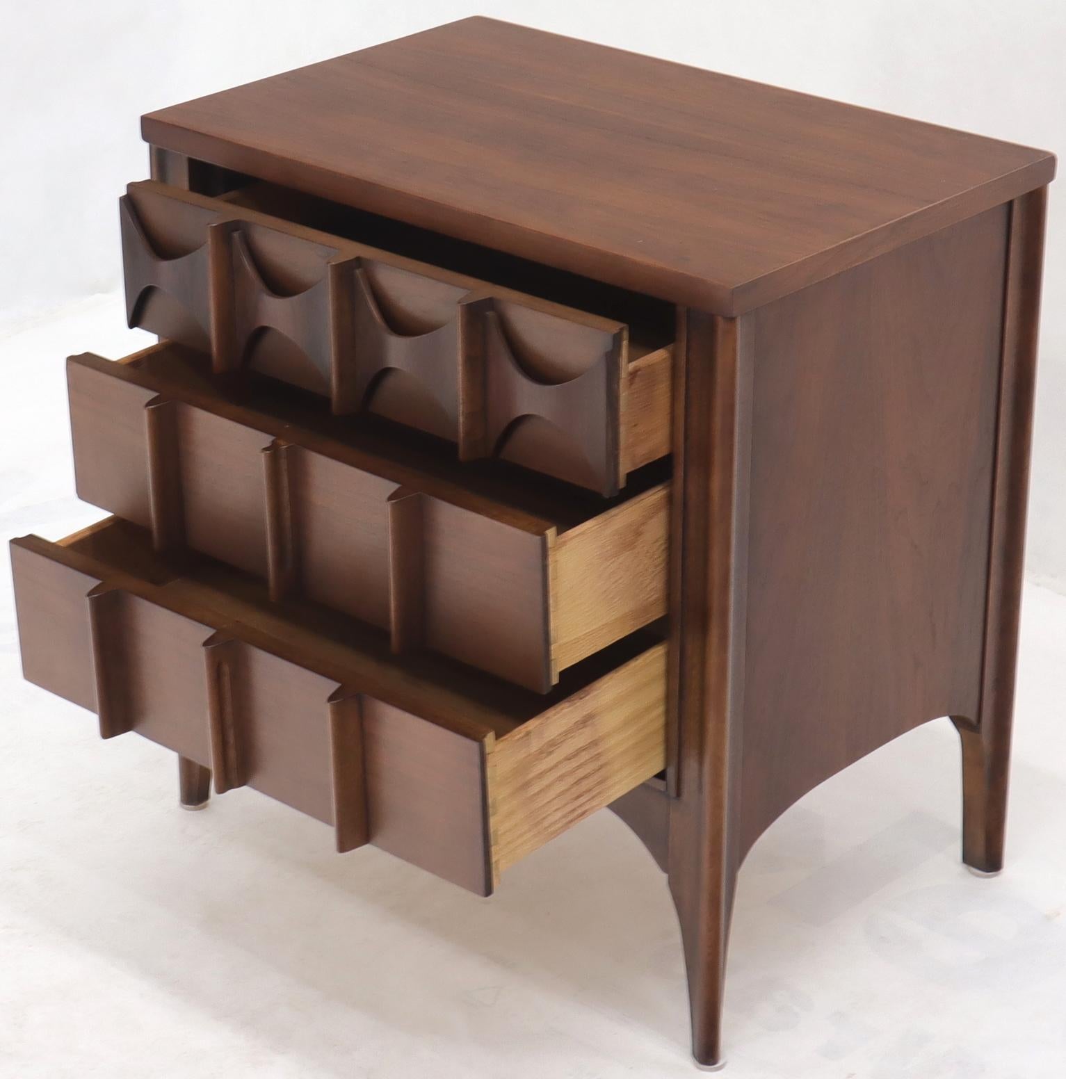 Pair of 3 Drawers Rosewood and Walnut End Side Table For Sale 1