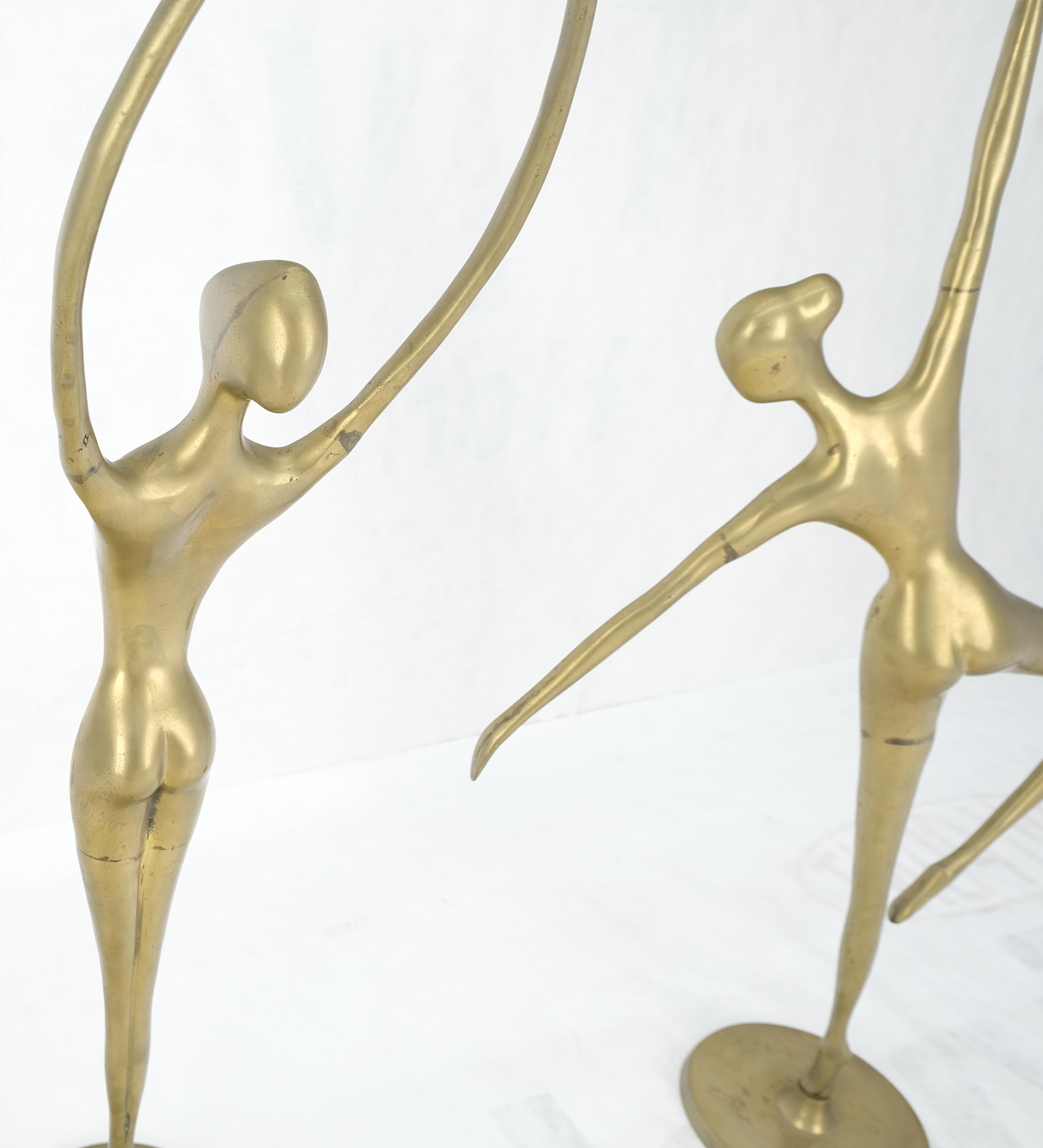 Mid-Century Modern Pair of 3 Foot Tall Solid Brass Ballerina Dancers Sculptures Figurines Statue  For Sale