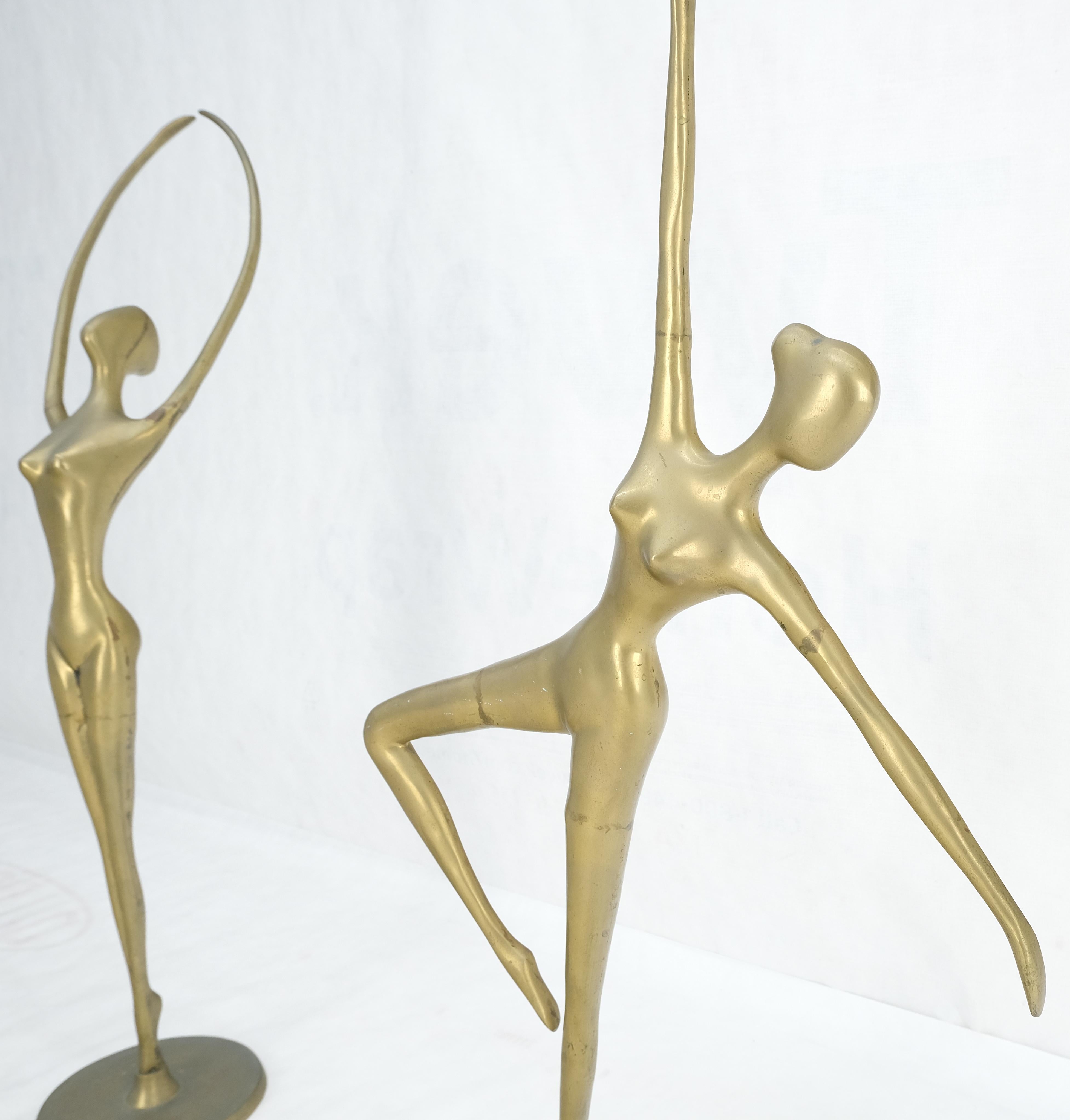 20th Century Pair of 3 Foot Tall Solid Brass Ballerina Dancers Sculptures Figurines Statue  For Sale