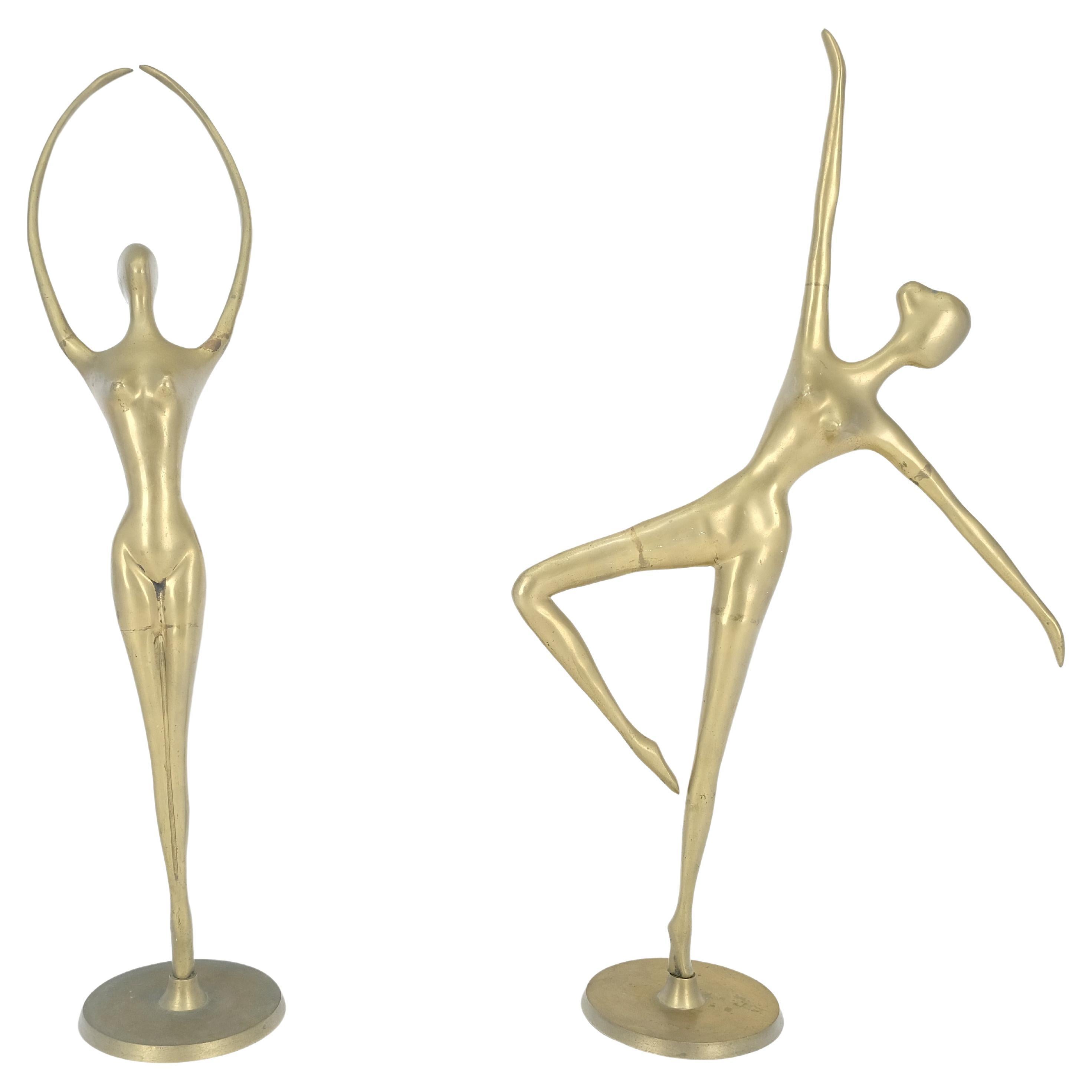 Pair of 3 Foot Tall Solid Brass Ballerina Dancers Sculptures Figurines Statue  For Sale