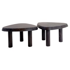 Pair of 3-legged side tables - in the style of Pierre Chapo