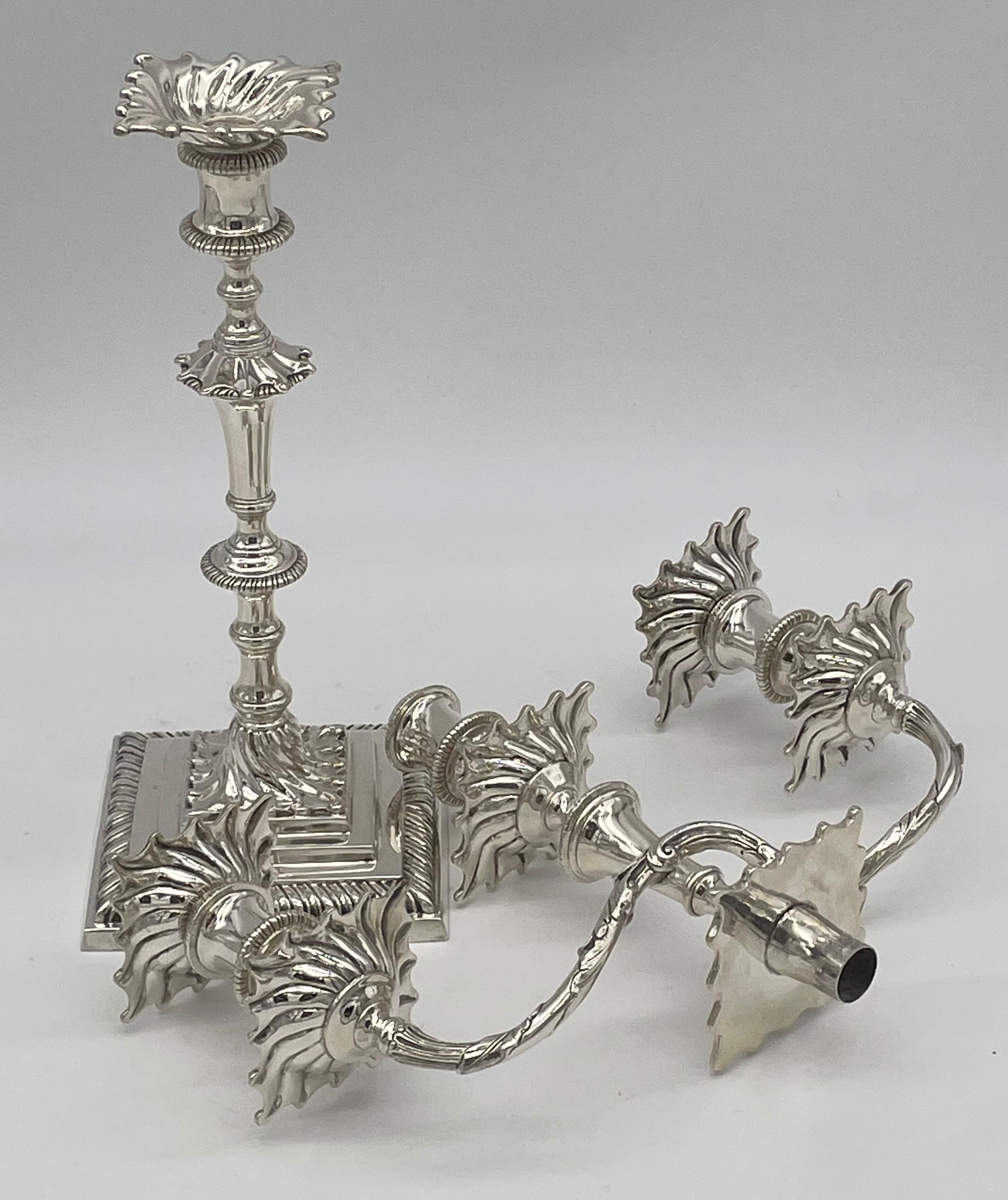 Pair of Antique English Sterling Silver Candelabra For Sale 1