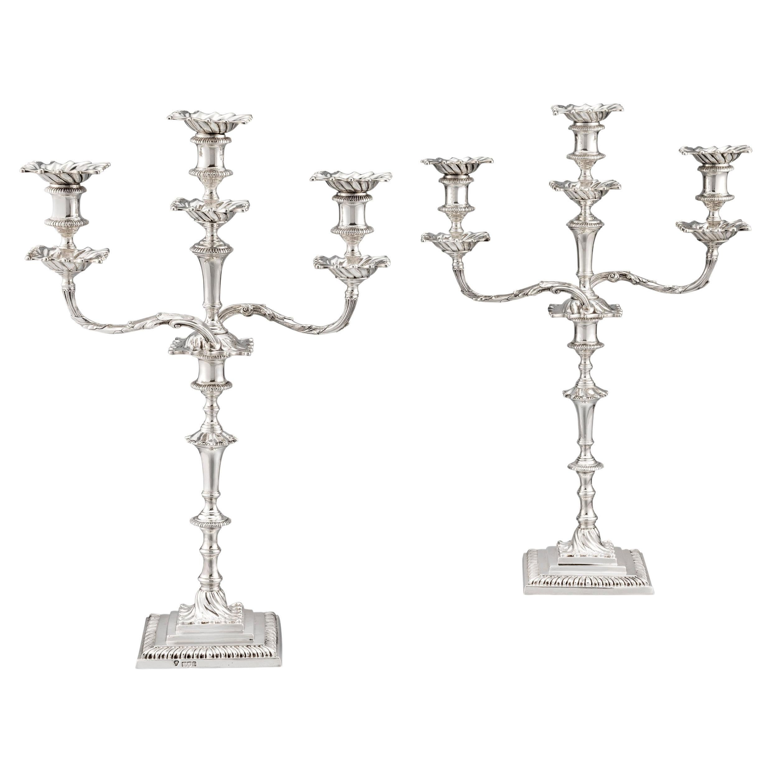 Pair of Antique English Sterling Silver Candelabra For Sale