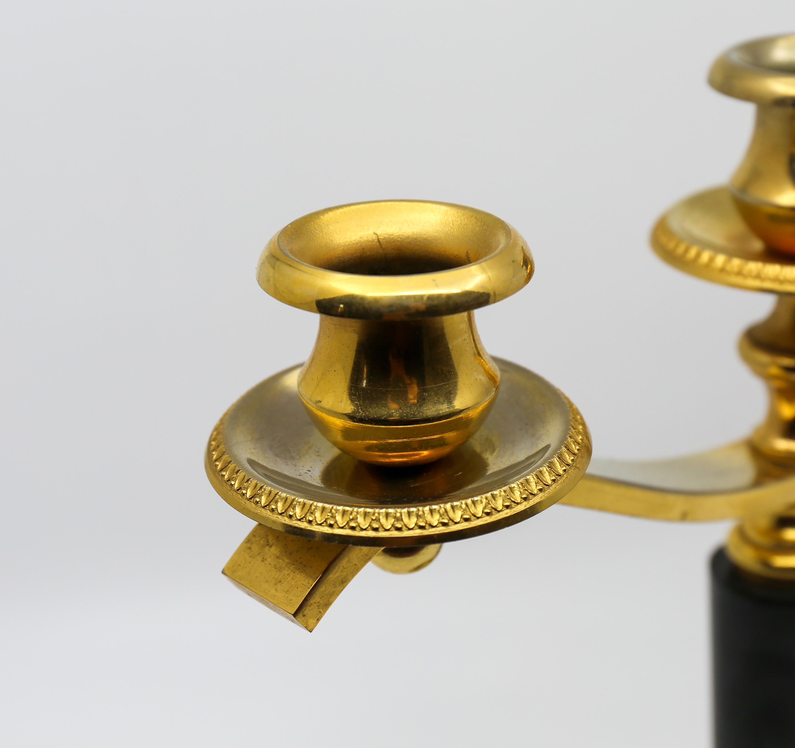 Pair of 3-Light Brass Candelabras For Sale 2