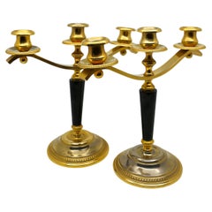 Retro Pair of 3-Light Brass Candelabras