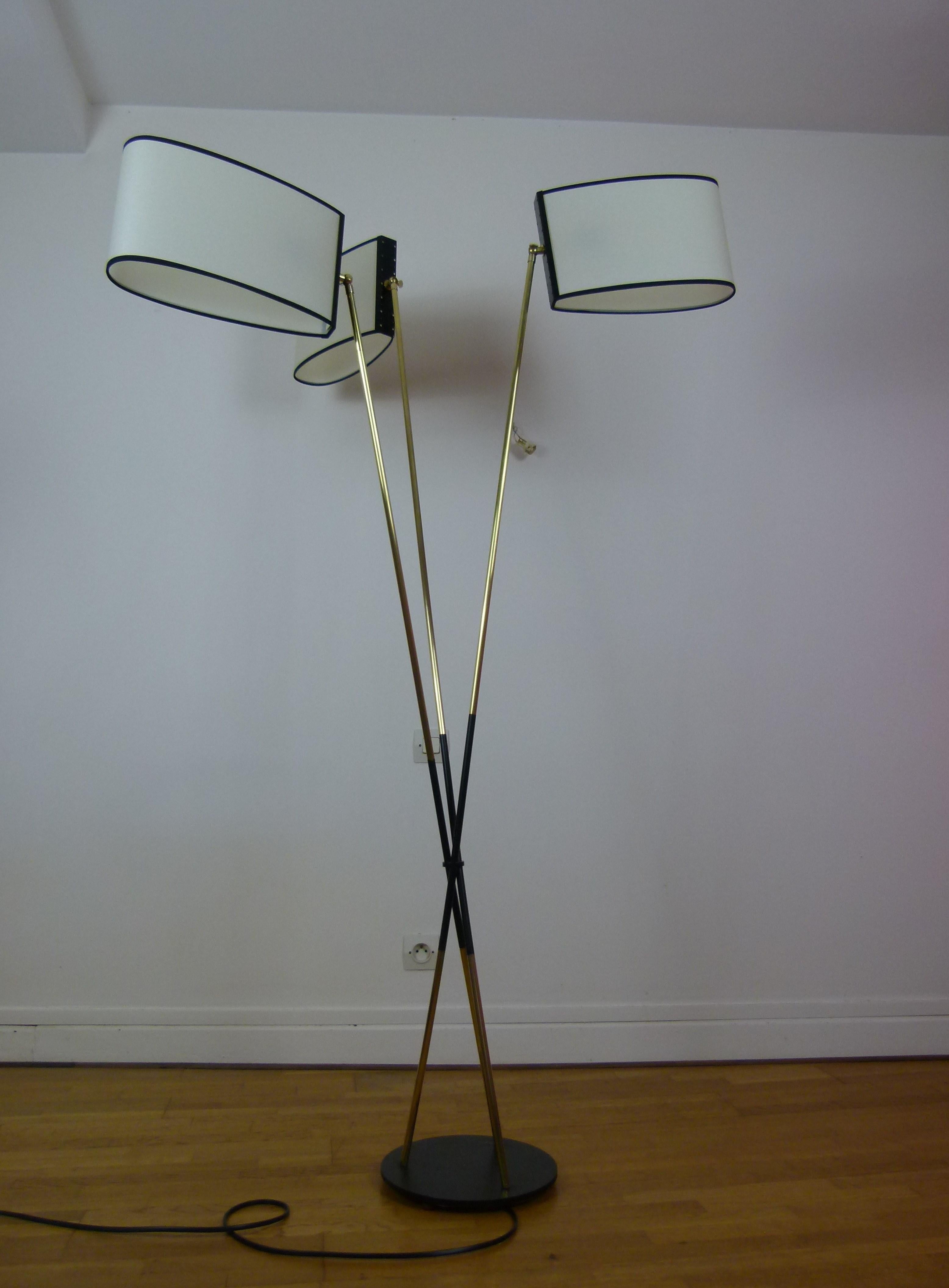 Mid-Century Modern Pair of 3-Light Floor Lamps by Maison Lunel