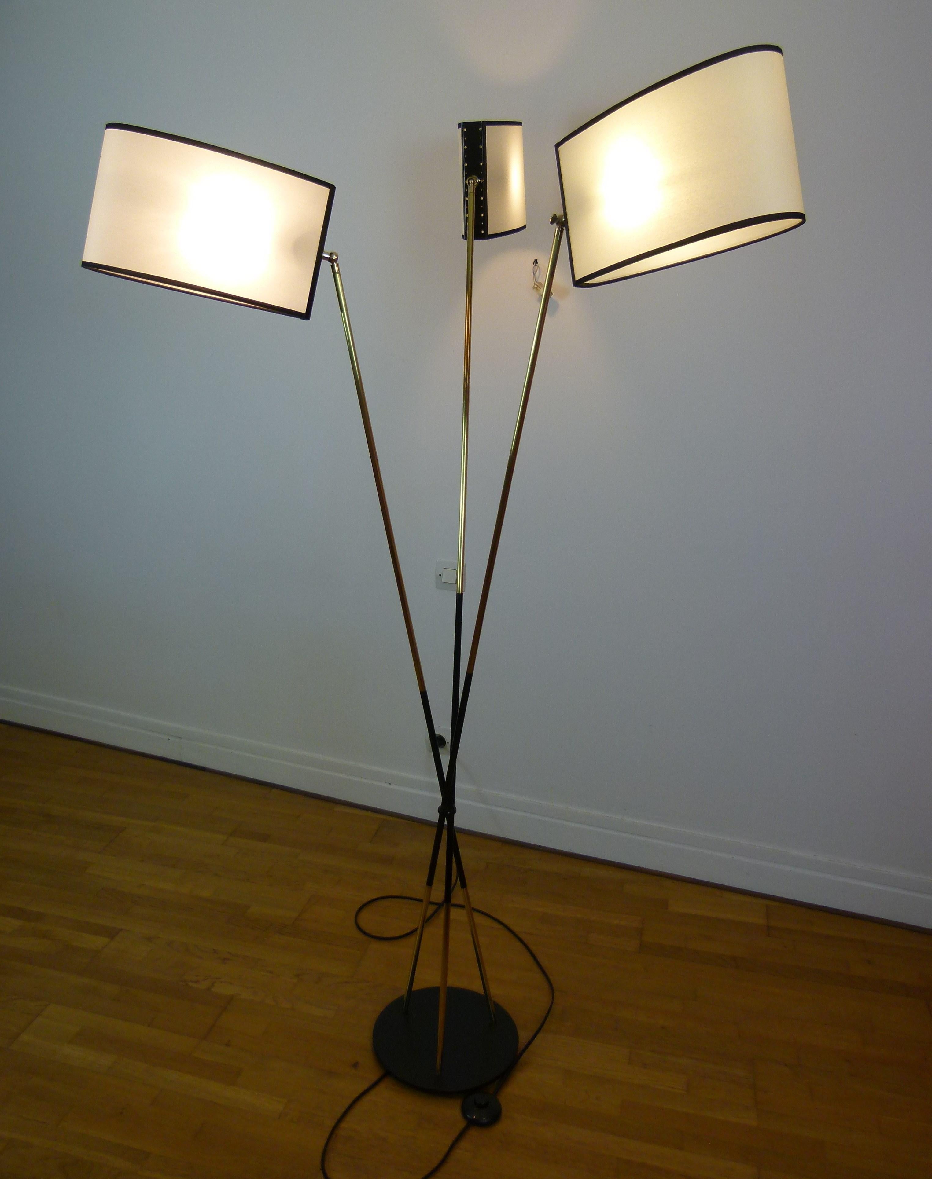 French Pair of 3-Light Floor Lamps by Maison Lunel
