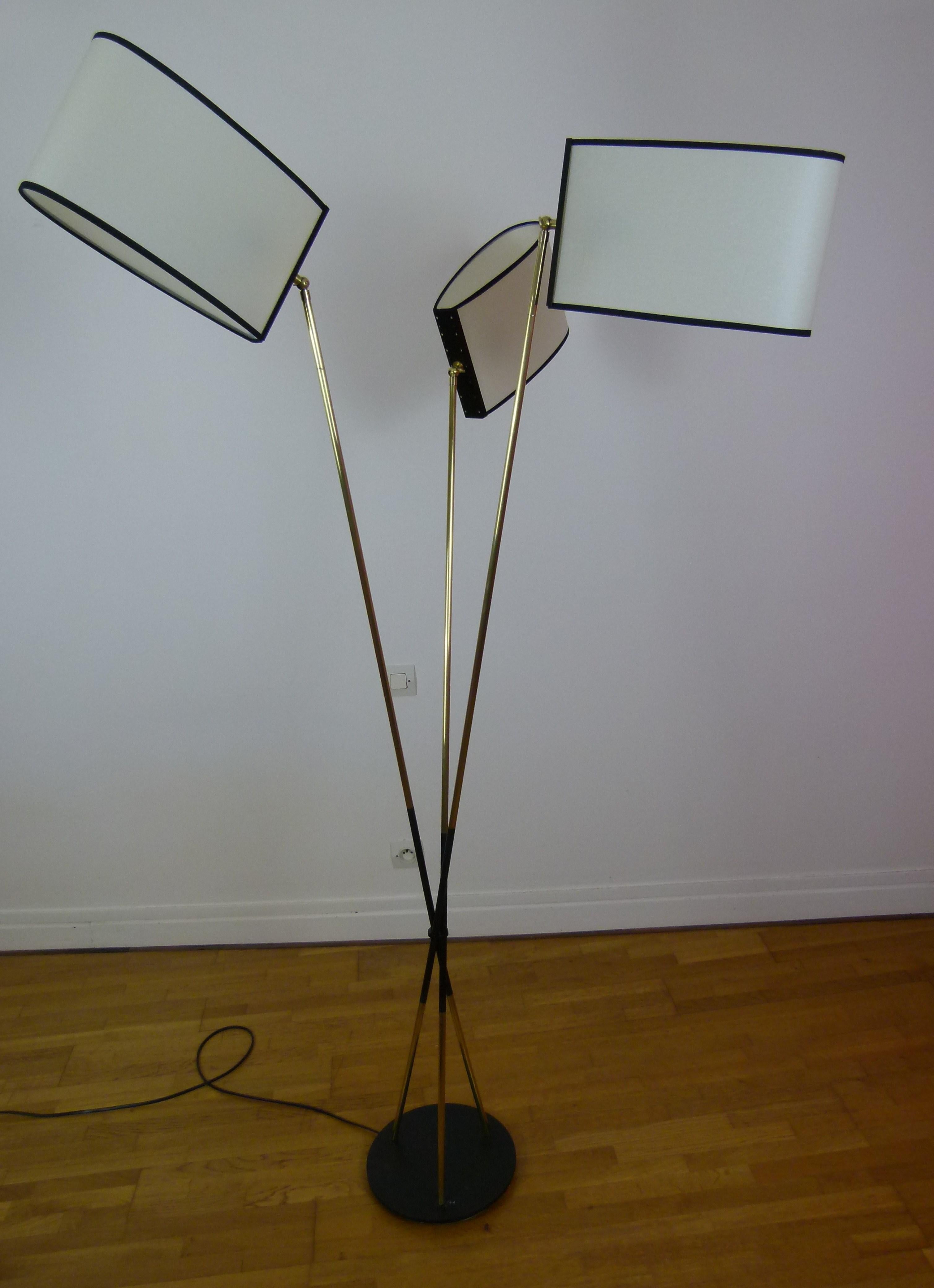 Brass Pair of 3-Light Floor Lamps by Maison Lunel