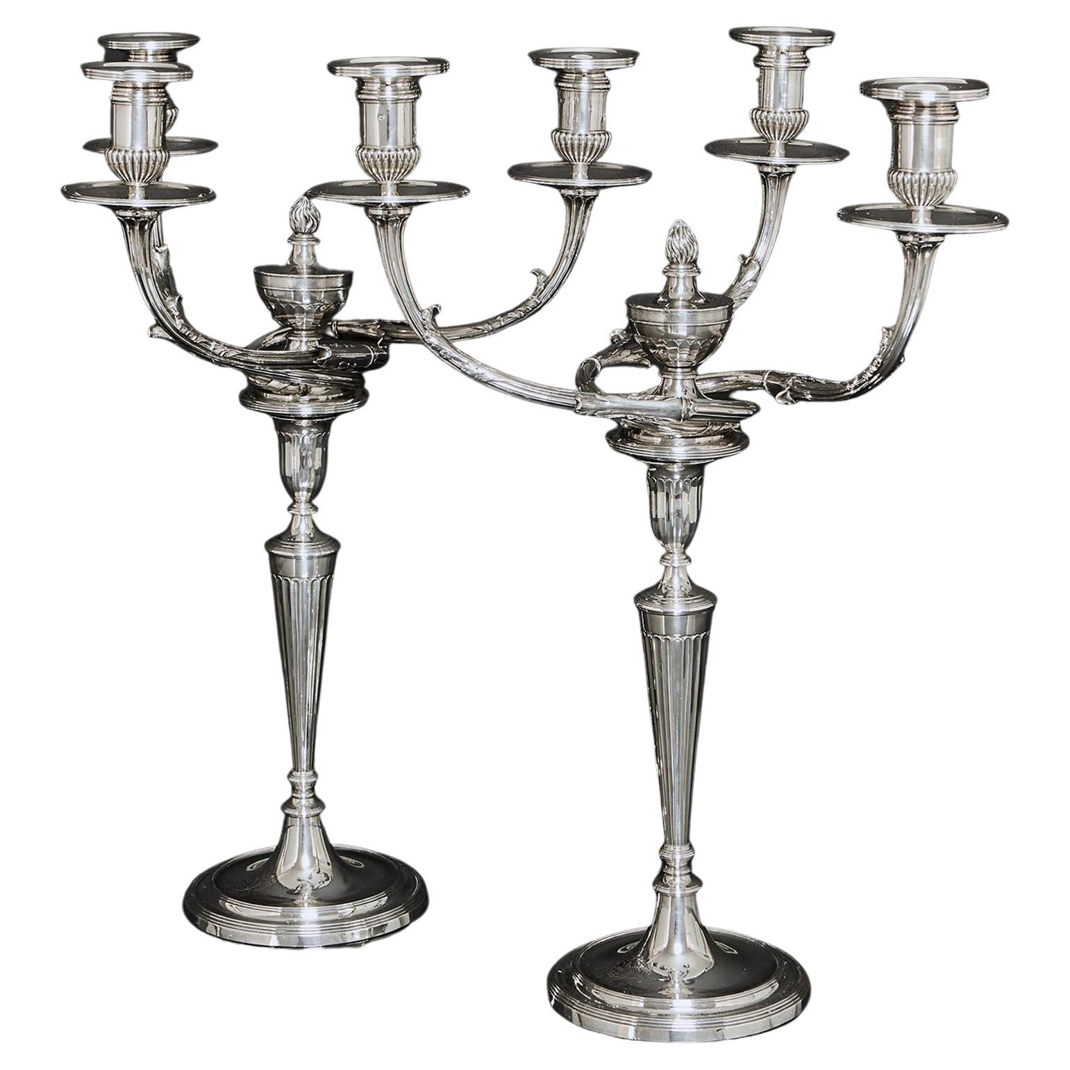 Pair of FourLight Continental Silver Candelabra For Sale at 1stDibs