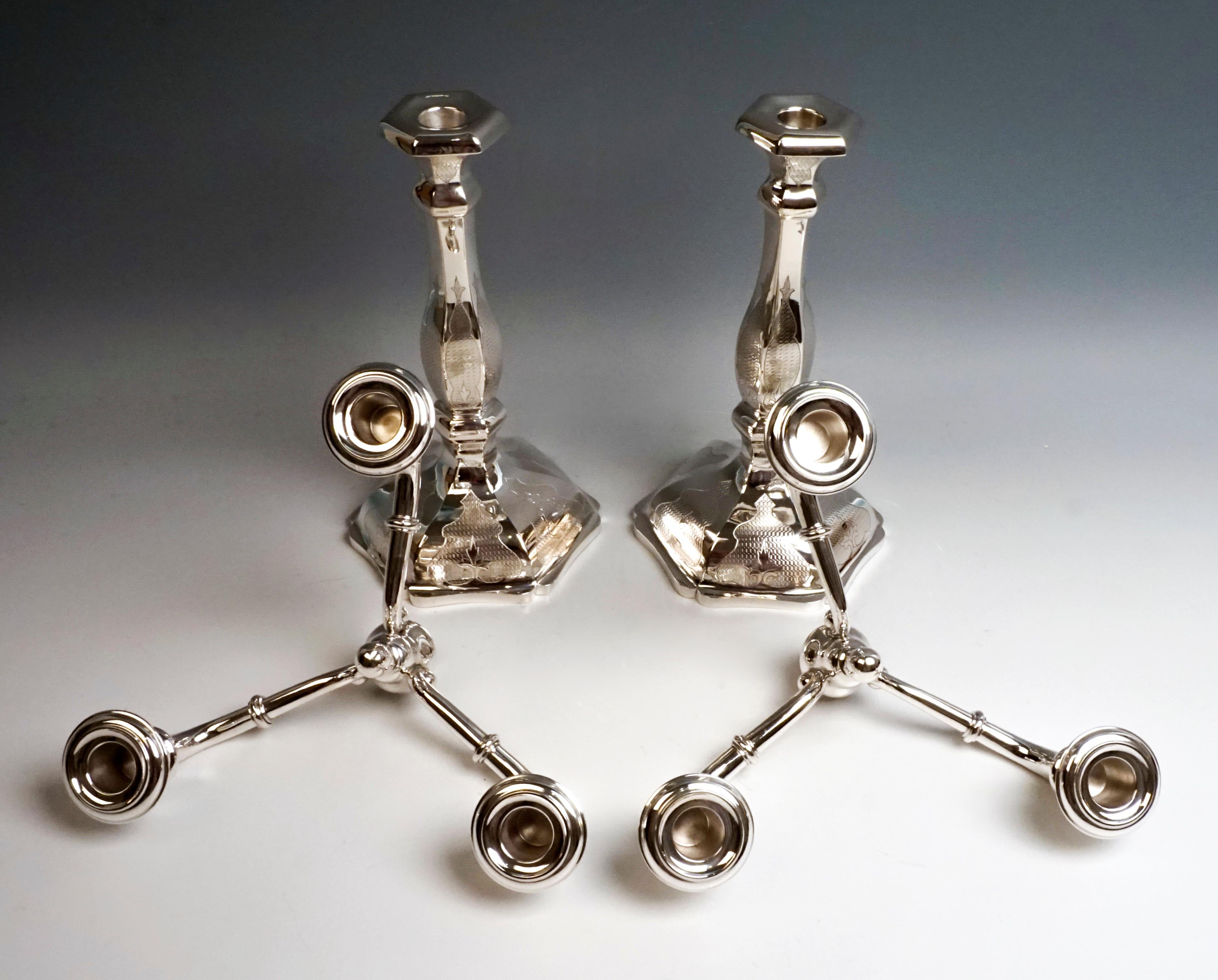 Biedermeier Pair of 3-Light Silver Candelabra Austrian-Hungarian Monarchy Prague, 1863