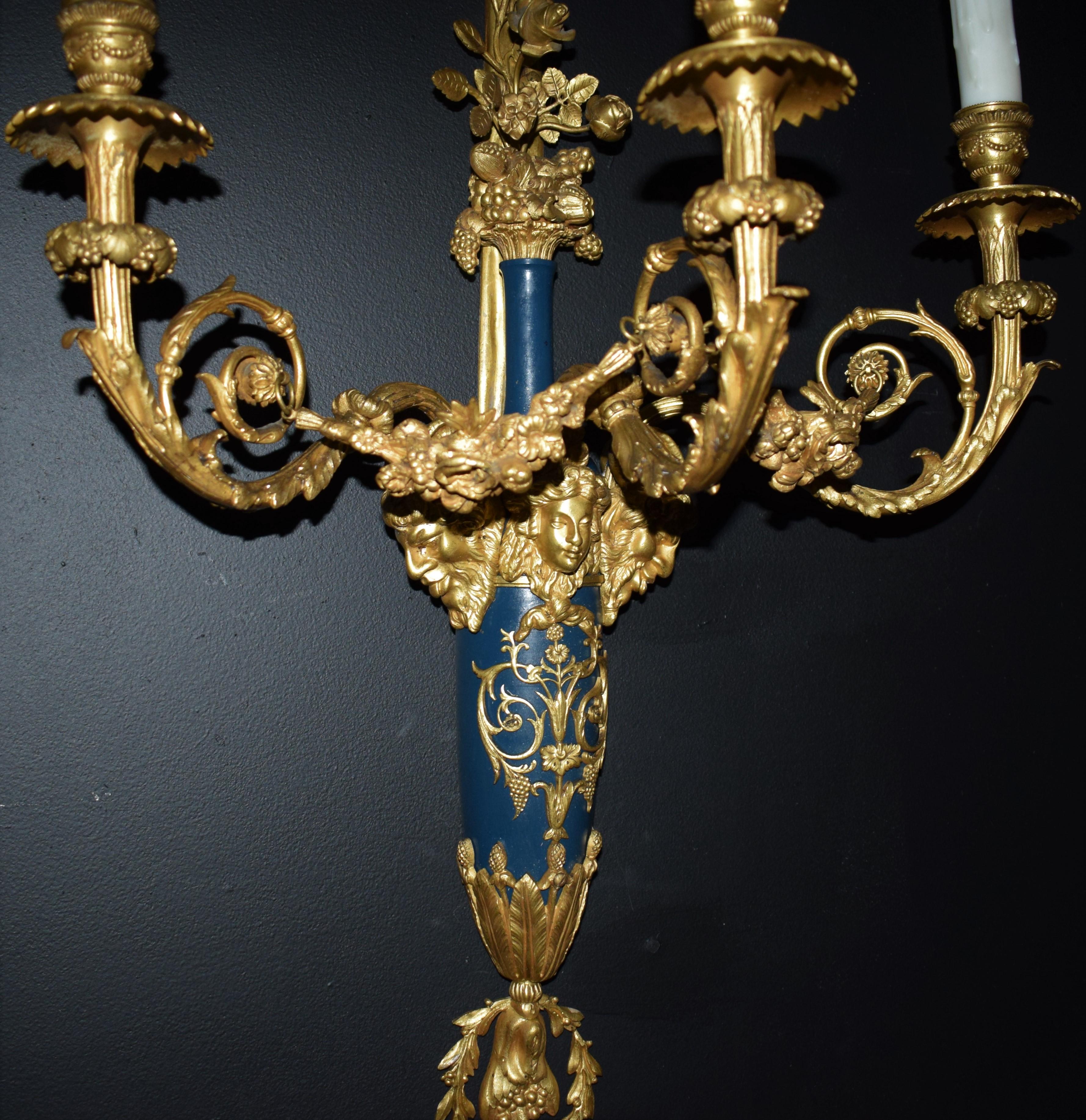 Pair of 3 Lights Louis XVI Style Wall Sconces For Sale 3
