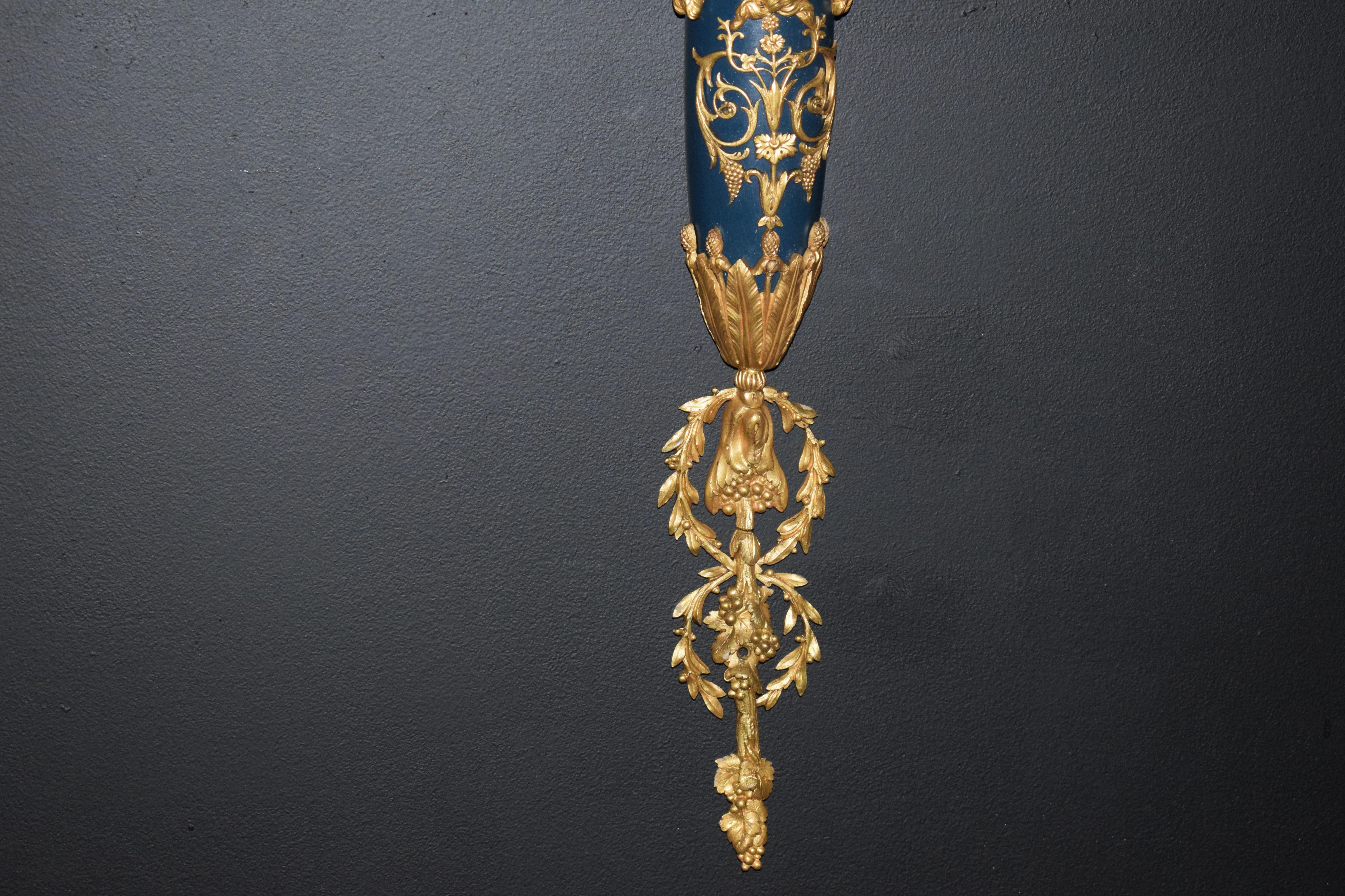 French Pair of 3 Lights Louis XVI Style Wall Sconces For Sale