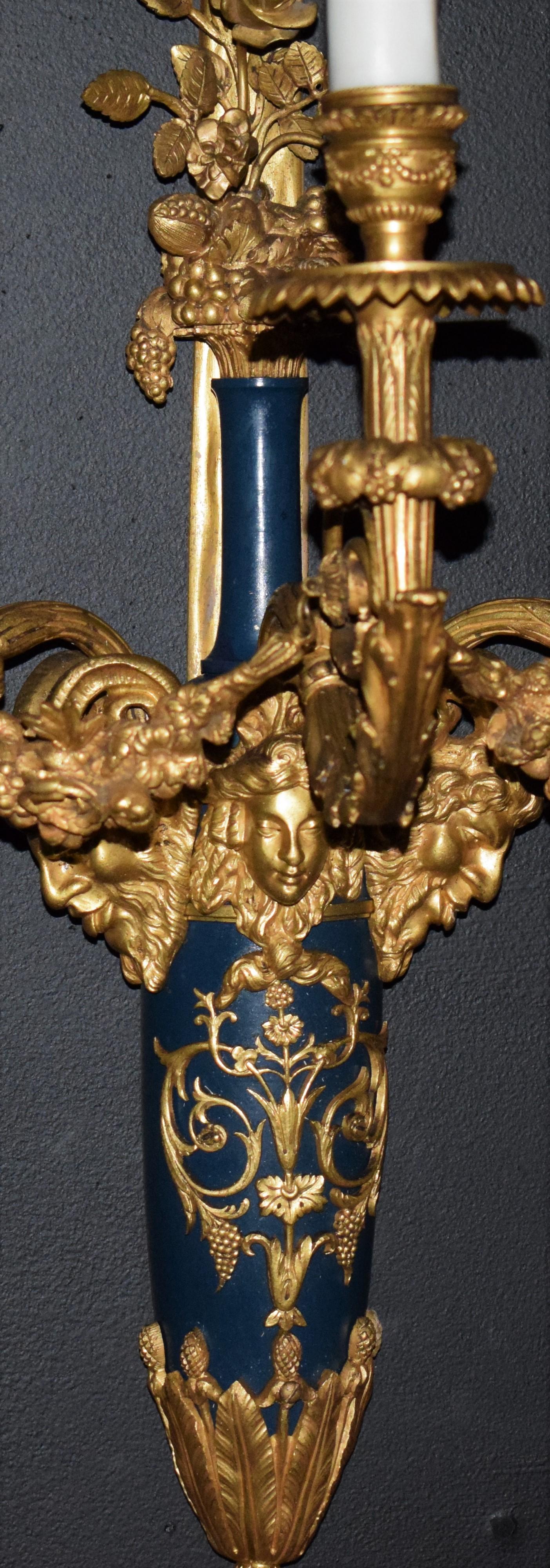 Gilt Pair of 3 Lights Louis XVI Style Wall Sconces For Sale