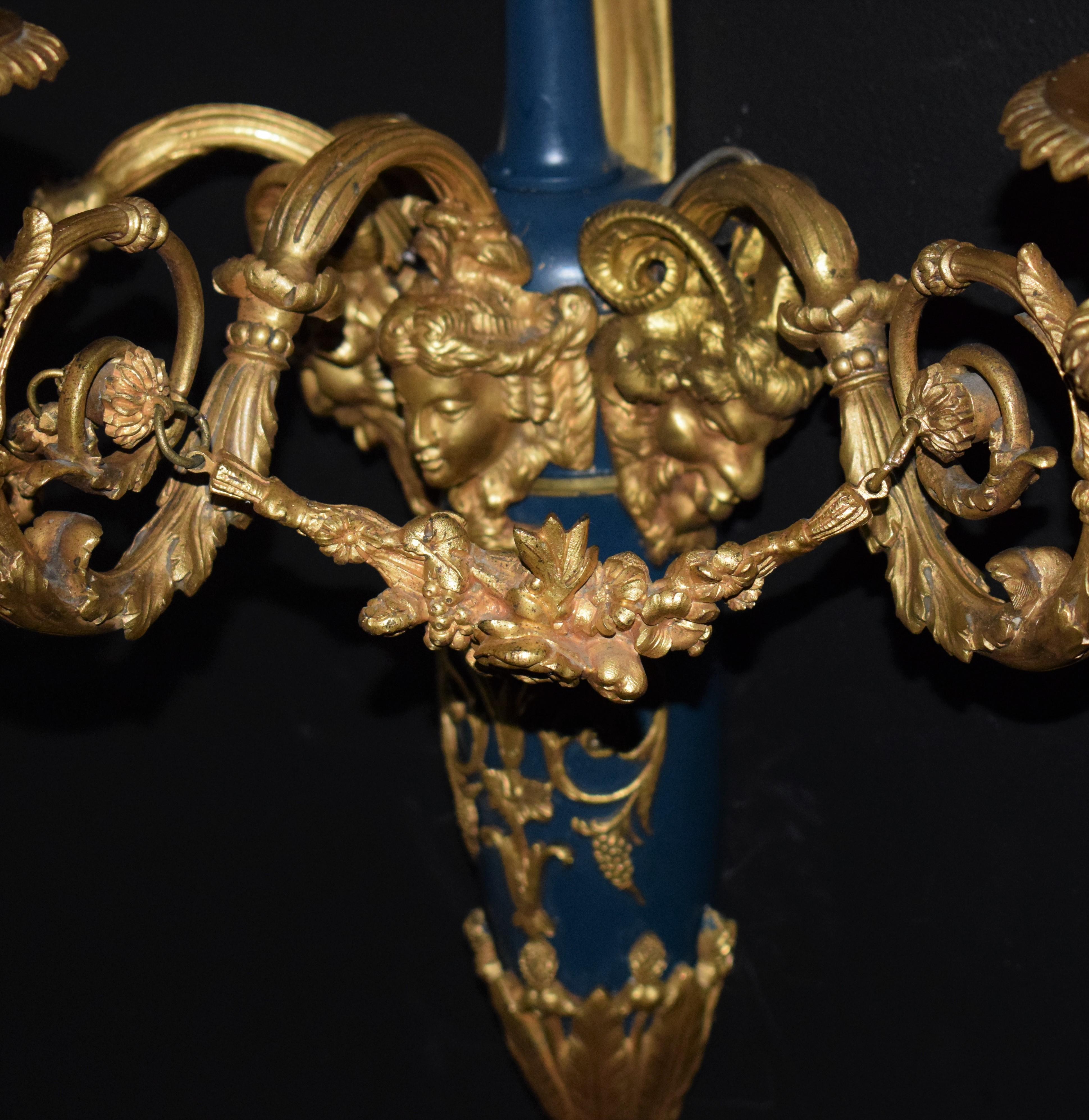Pair of 3 Lights Louis XVI Style Wall Sconces In Good Condition For Sale In Atlanta, GA