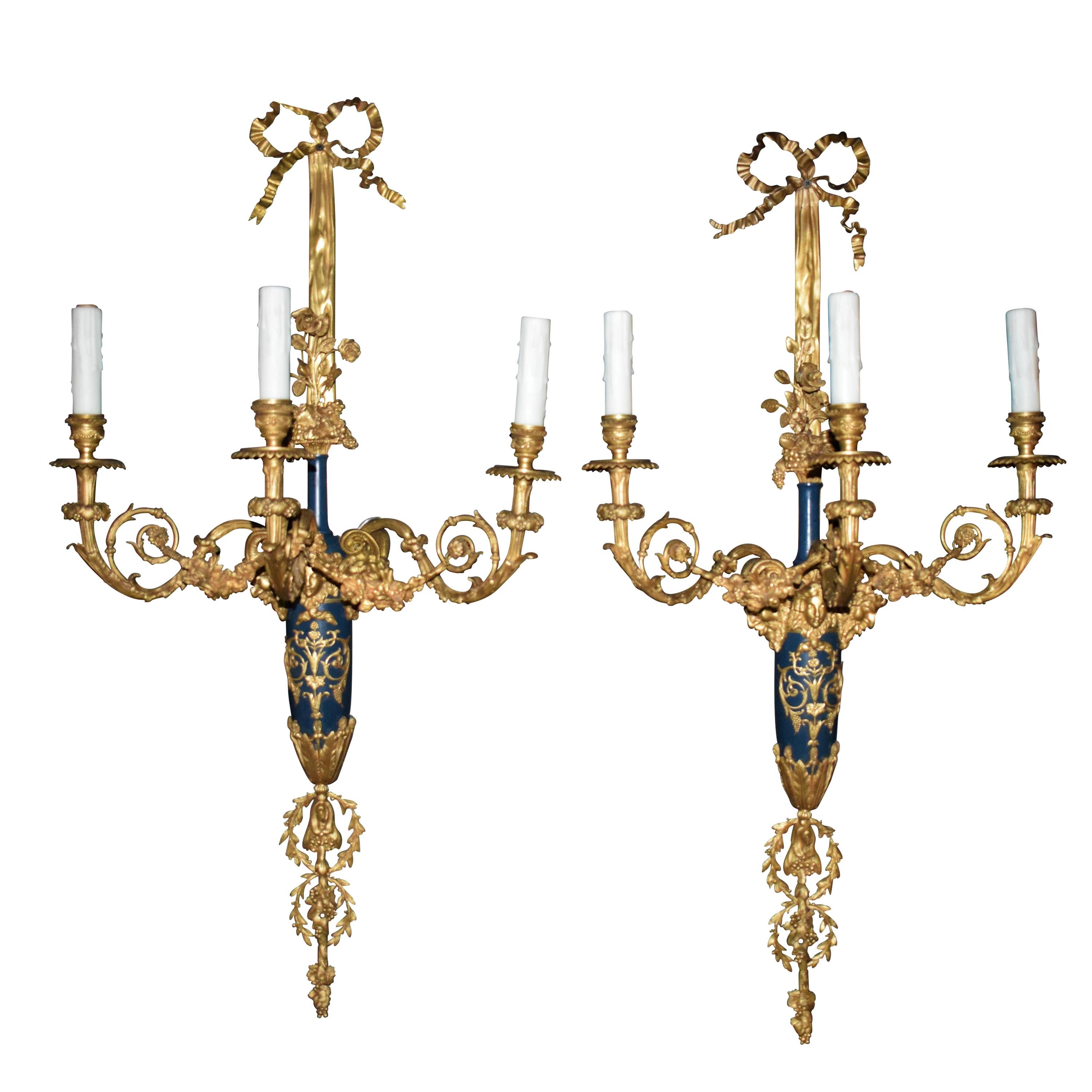 Pair of 3 Lights Louis XVI Style Wall Sconces