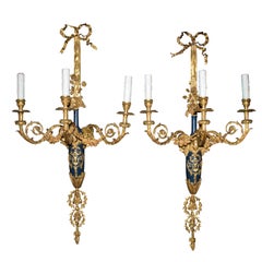 Pair of 3 Lights Louis XVI Style Wall Sconces