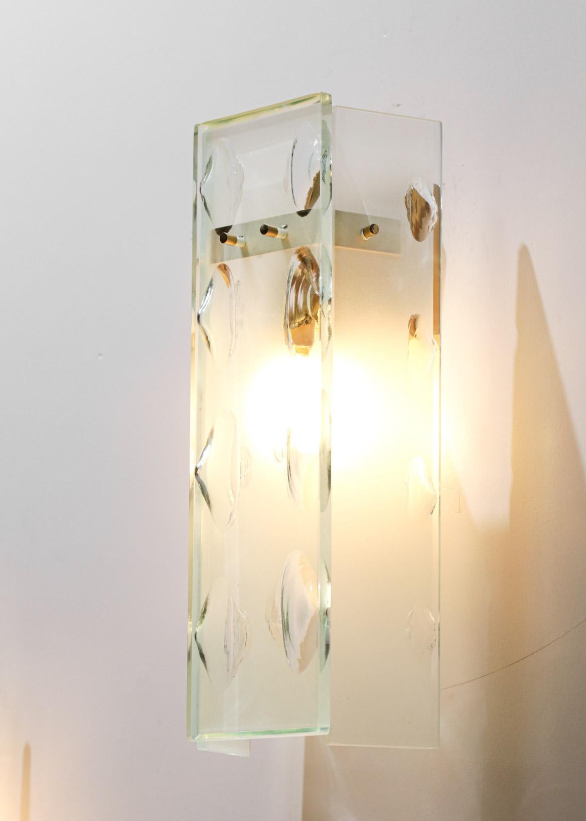 Pair of 3 Pane Frosted Glass Sconces Max Ingrand Style Fontana Arte Attrib- G100 For Sale 5