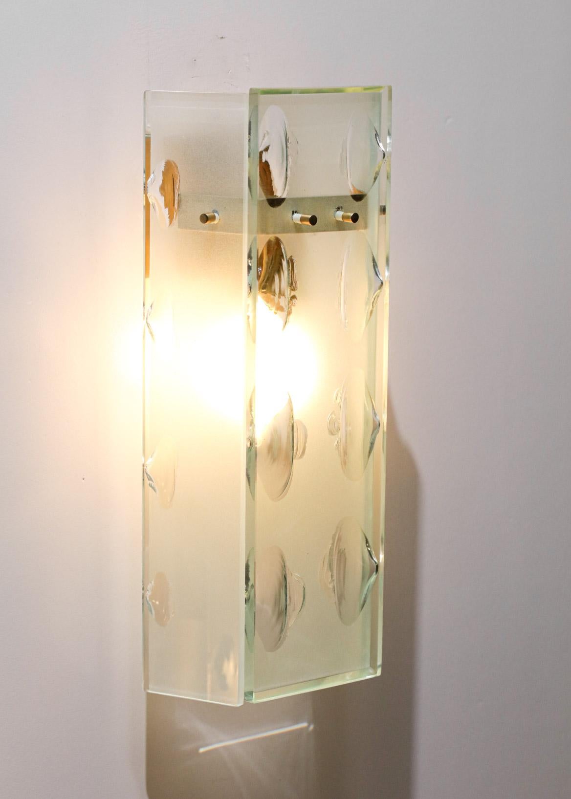 Pair of 3 Pane Frosted Glass Sconces Max Ingrand Style Fontana Arte Attrib- G100 For Sale 8