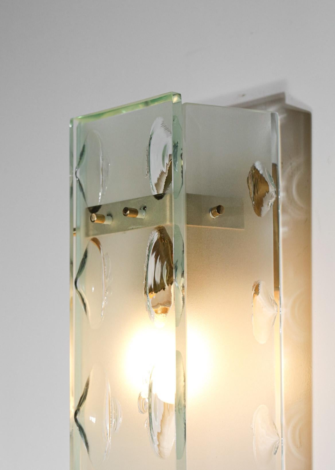 Pair of 3 Pane Frosted Glass Sconces Max Ingrand Style Fontana Arte Attrib- G100 For Sale 9