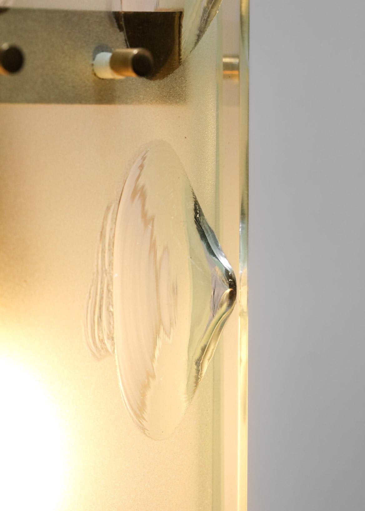 Mid-Century Modern Pair of 3 Pane Frosted Glass Sconces Max Ingrand Style Fontana Arte Attrib- G100 For Sale