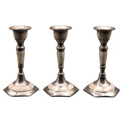 Pair of 3 Silver plated brass Candlesticks inlaid Mother of Pearl 1970 France
