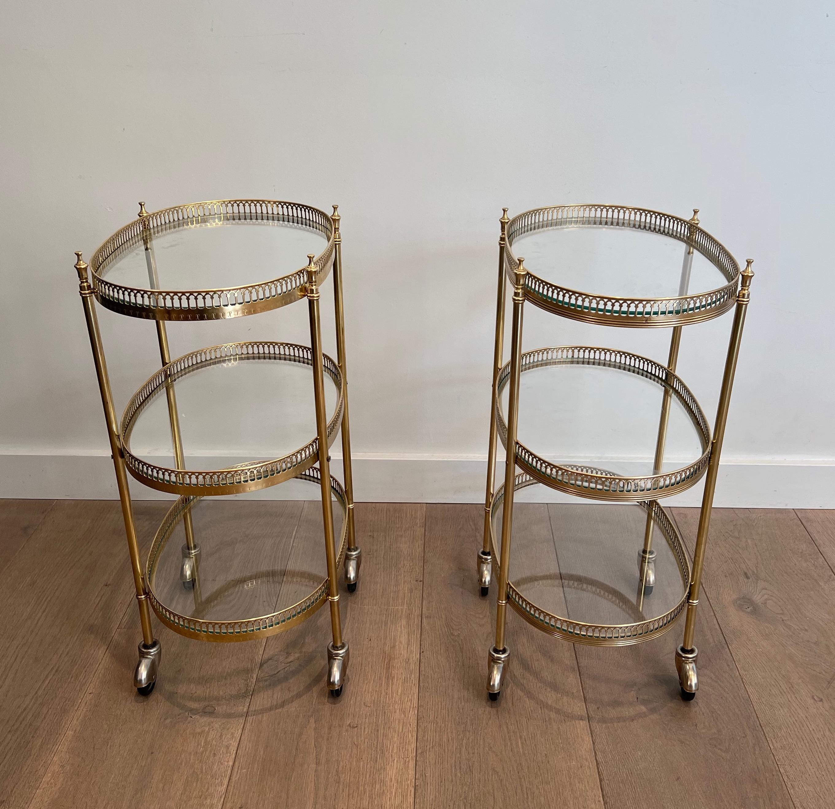 Pair of 3 Tiers Oval Brass Drinks Trolley in the Style of Maison Jansen 2