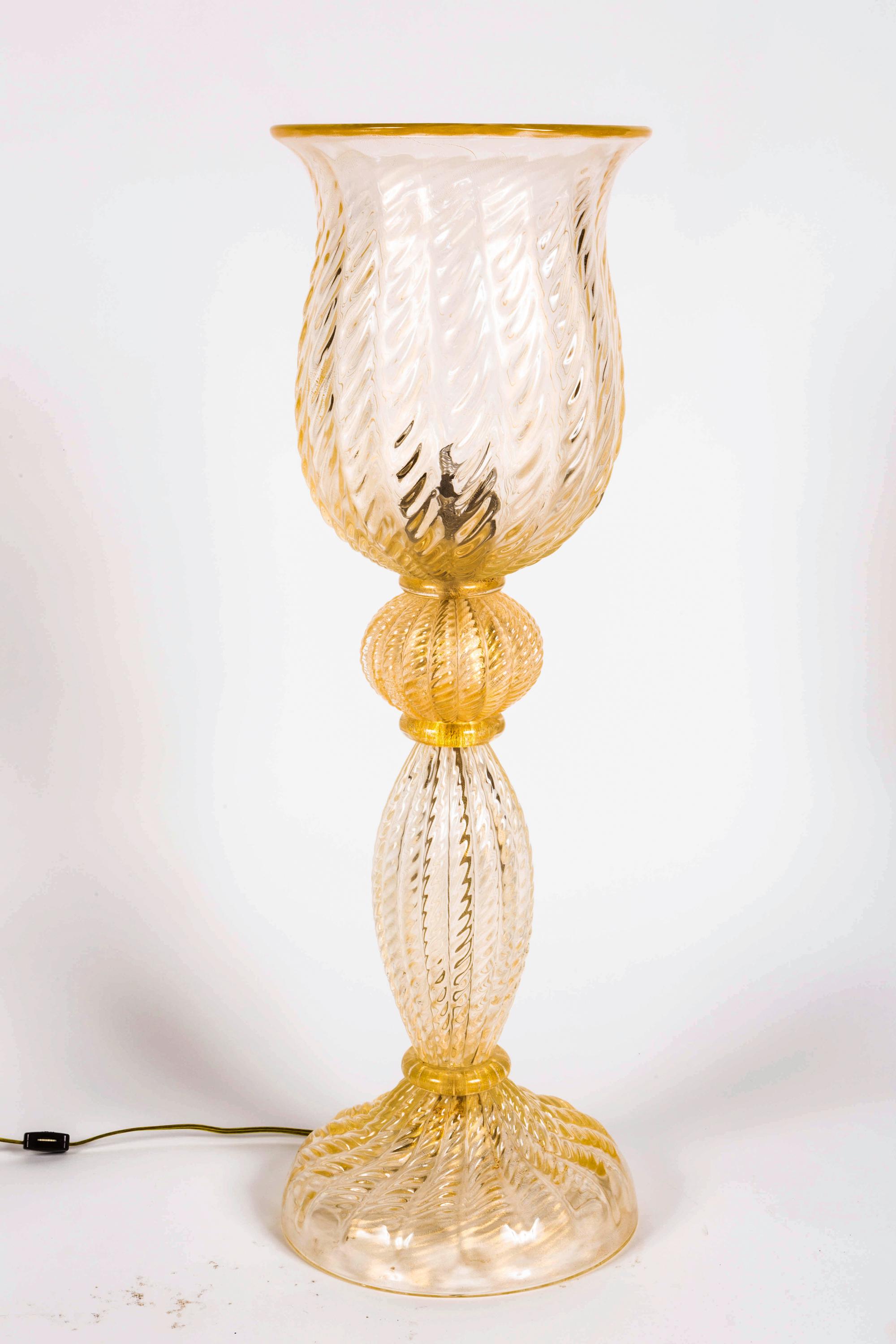 Hand-Crafted Grand Scale Avventurina Murano Glass Lamps, Pair
