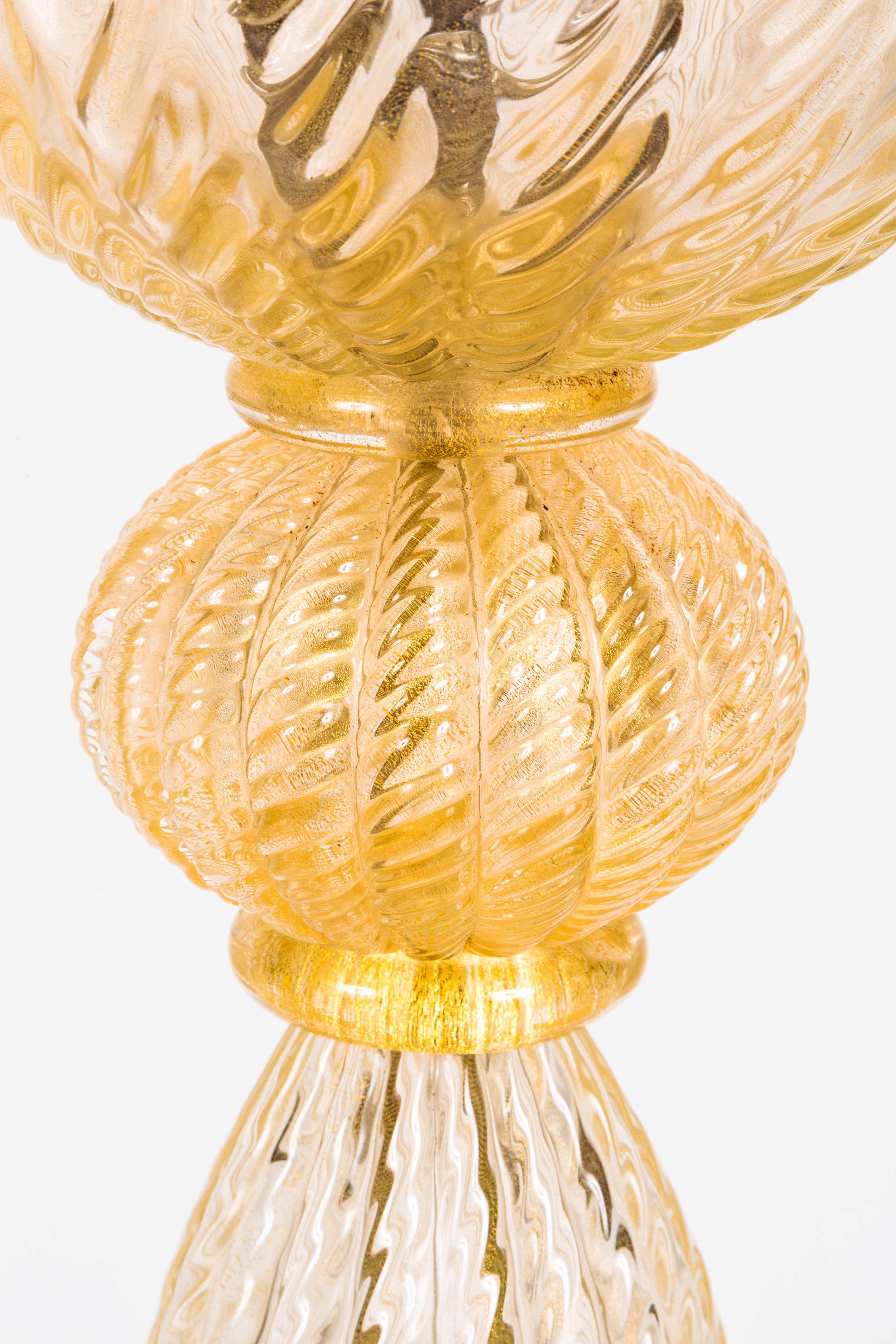 Blown Glass Grand Scale Avventurina Murano Glass Lamps, Pair