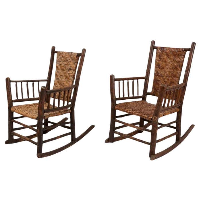 Pair of 30s Old Hickory Rocking Chairs -Pair For Sale at 1stDibs