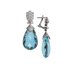 Pair of 35 Carat Tear Drop Aquamarine Diamonds 18 Karat White Gold Earrings