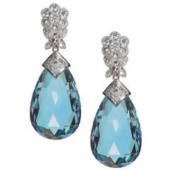 Pair of 35 Carat Tear Drop Aquamarine Diamonds 18 Karat White Gold Earrings