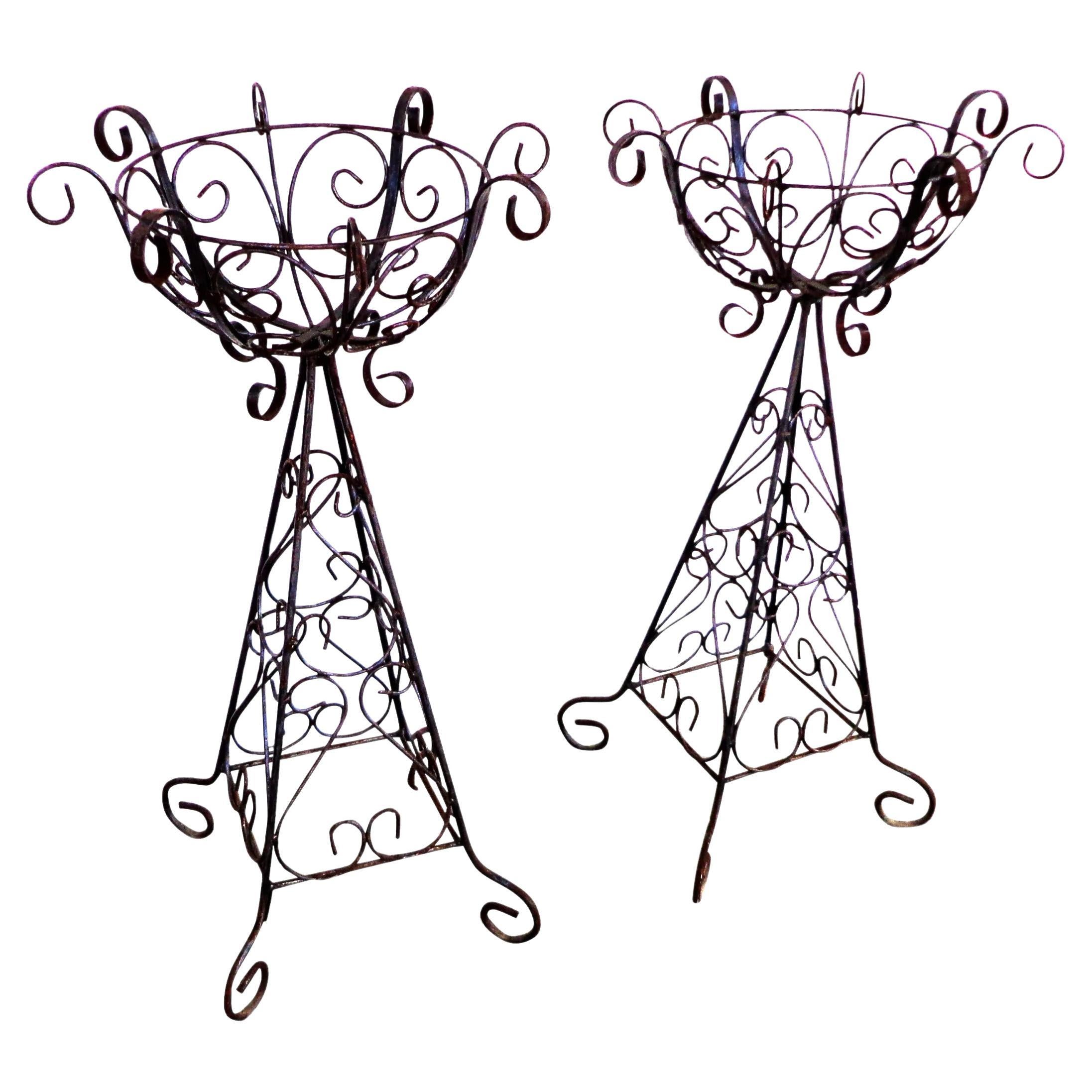 Pair of Antique European Wire Planters For Sale