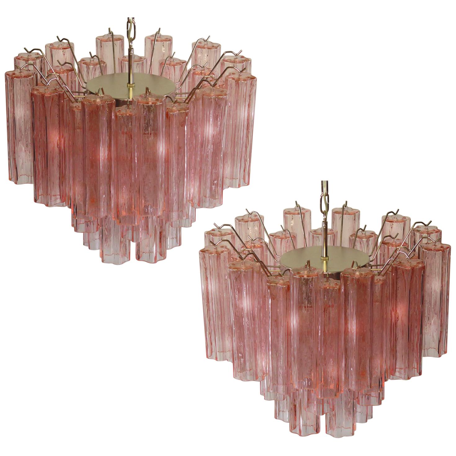 Pair of 36 Tronchi Chandelier Style Toni Zuccheri for Venini, Murano, 1980