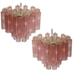 Pair of 36 Tronchi Chandelier Style Toni Zuccheri for Venini, Murano, 1980