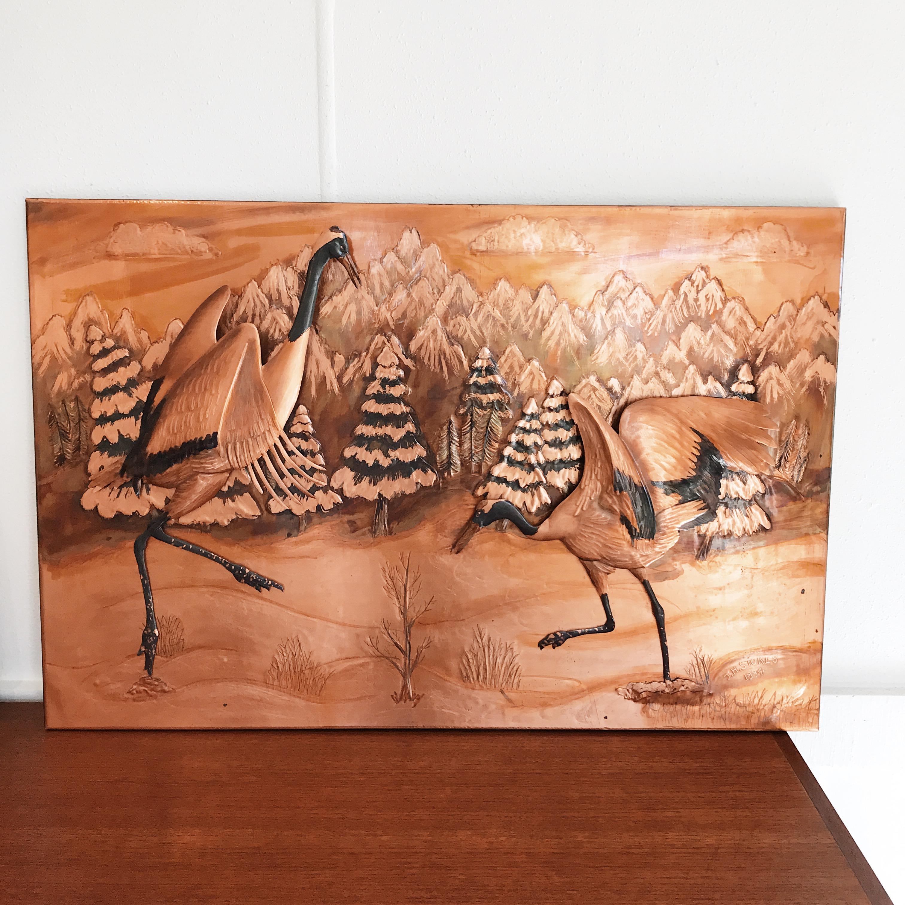 Hand-Crafted Pair of 3d Copper Art Waterbird Works by Outsider Australian Artist J.H. Stokes For Sale